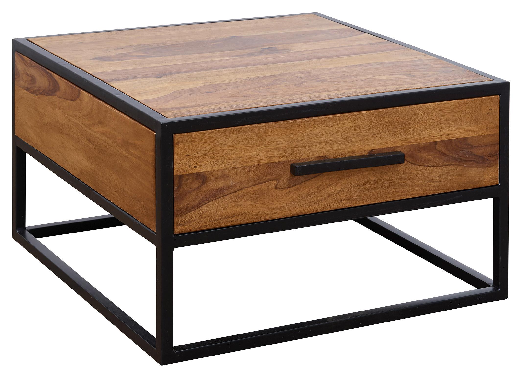 Couchtisch Holz Massiv Mit Schublade, Sheesham - Sheeshamfarben/Schwarz, Design, Holz/Metall (65/65/38cm) - MID.YOU