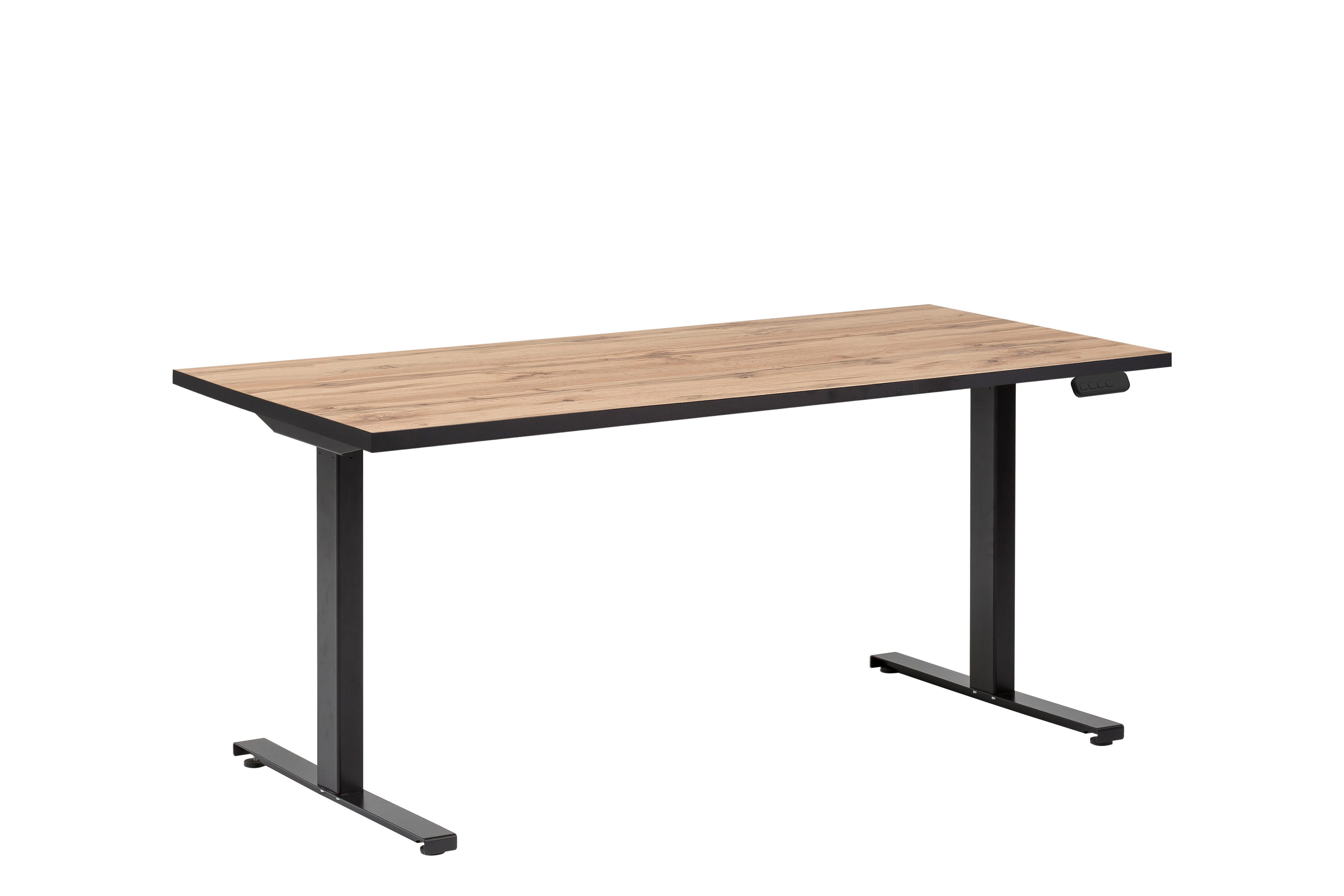Schreibtisch Serie Eiche Dekor L: 160cm - Eichefarben/Schwarz, KONVENTIONELL, Holzwerkstoff/Metall (160/75/73-117,5cm) - MID.YOU