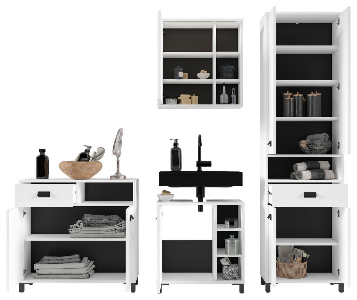 Badezimmer Wellness Weiß/Schwarz B: 114 cm - Schwarz/Weiß, MODERN, Holzwerkstoff/Kunststoff (114cm) - MID.YOU