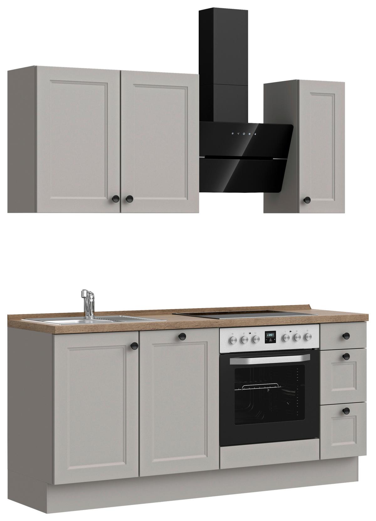 Kuchynská linka 180 cm, kamenná sivá supermatná - čierna/sivá, Modern, kov/kompozitné drevo (180cm) - Nobilia
