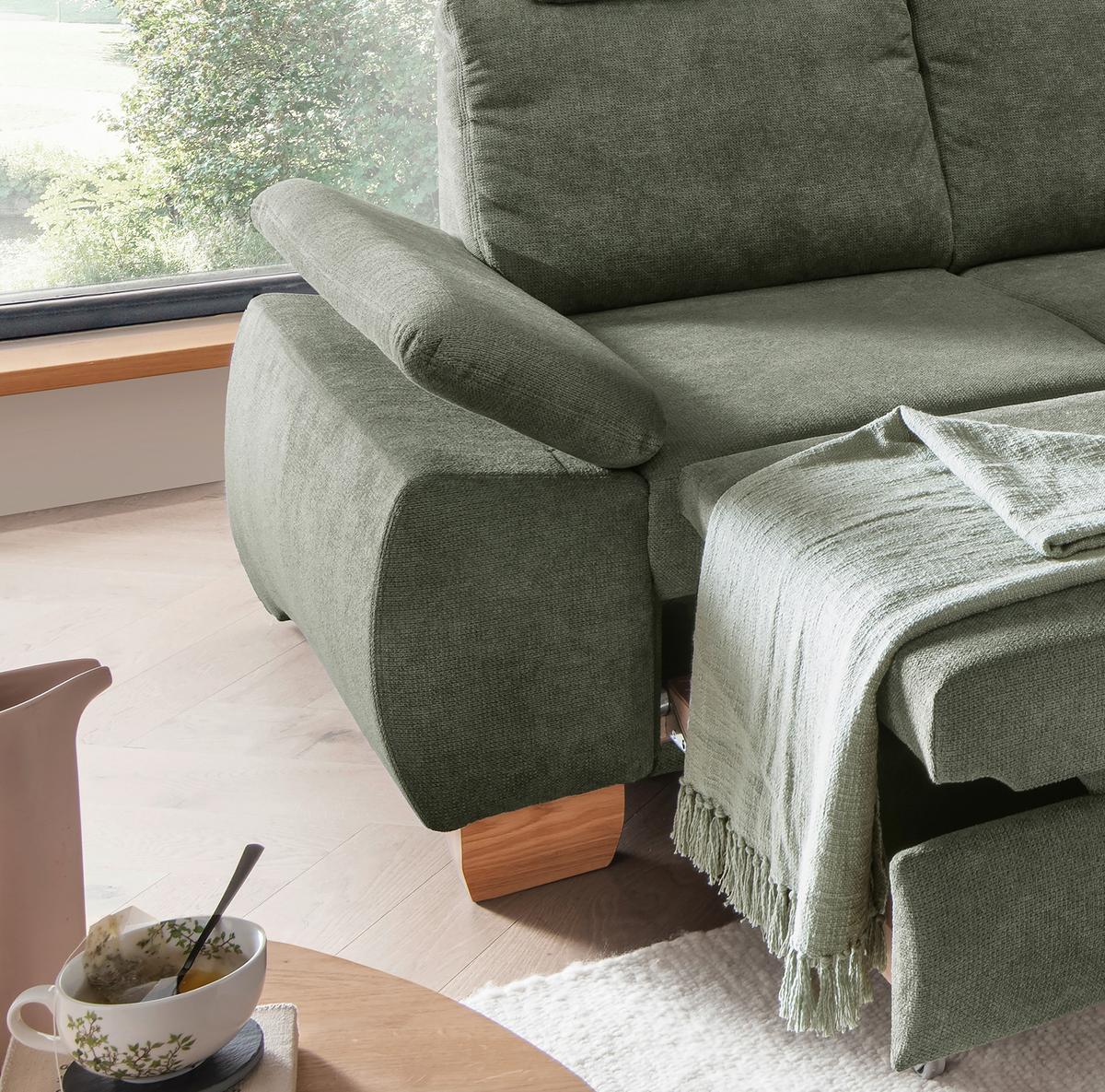 Eckschlafsofa Positano Dunkelgrün S: 261x206 cm - Wildeiche/Dunkelgrün, MODERN, Textil (261/206cm) - Livetastic