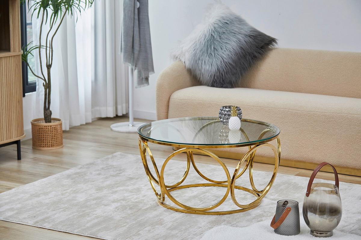 Couchtisch Goldfarben D: 80 Cm - Klar/Goldfarben, Design, Glas/Metall (80/80/40cm) - Livetastic