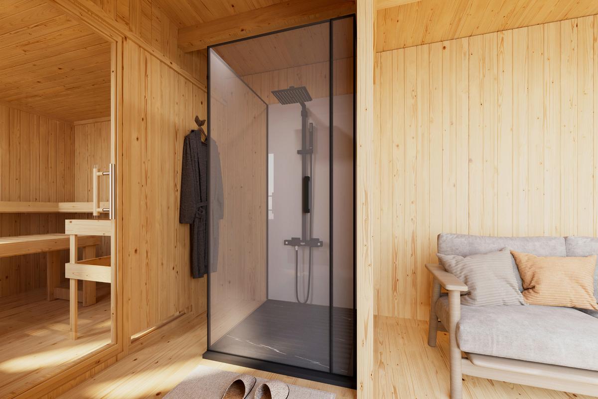Saunahaus Noirva 216/244/573 cm - Schwarz, Basics, Holz (216/244/573cm)