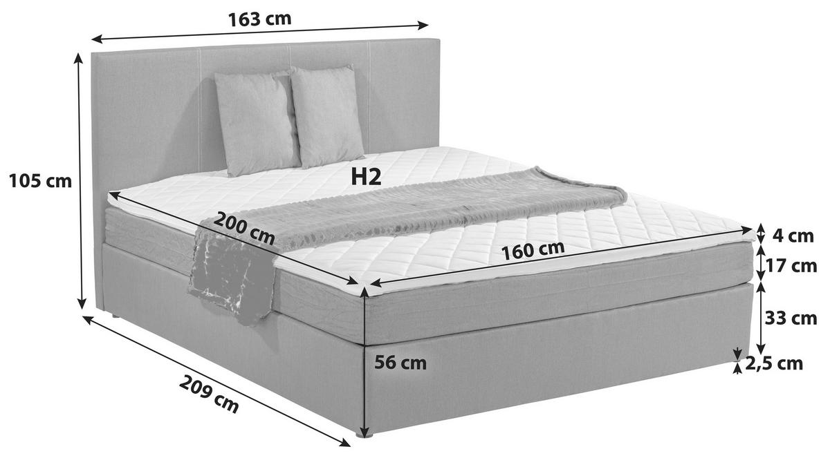 Boxspringbett mit Topper + Bettkasten 160x200 cm Carolina - Schwarz/Grau, Basics, Holz/Holzwerkstoff (160/200cm) - P & B
