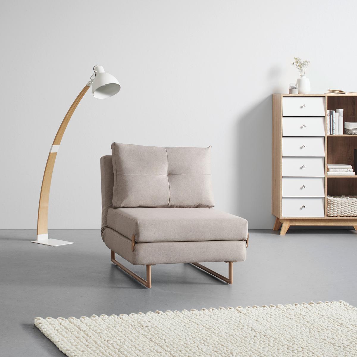 Rozkladacia pohovka Malic - béžové - farba duba/béžová, Modern, kov/textil (80/84/90cm) - Bessagi Home