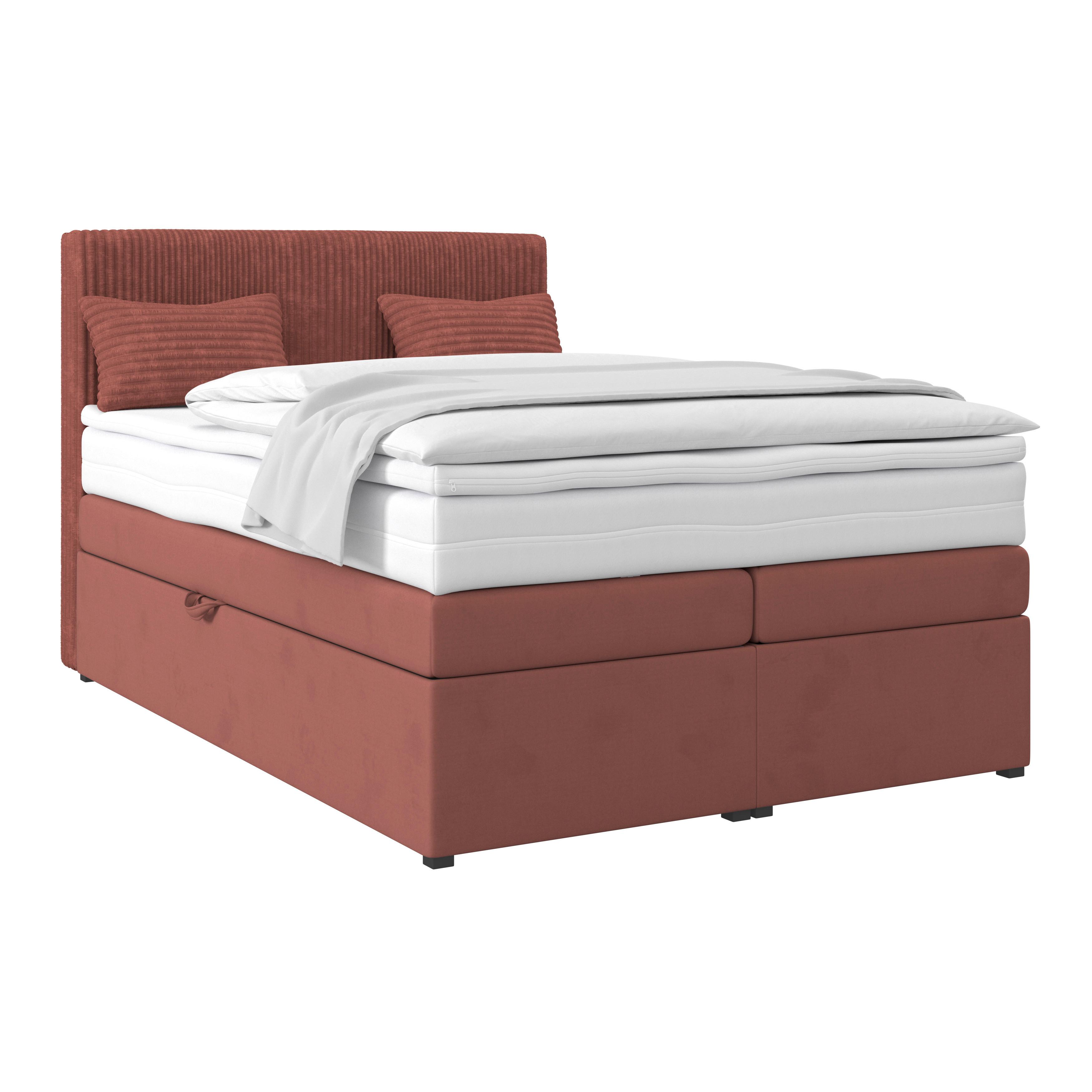 Boxspringbett mit Topper & Bettkasten 140x200 Rossa - Altrosa/Schwarz, MODERN, Holzwerkstoff/Textil (140/200cm)
