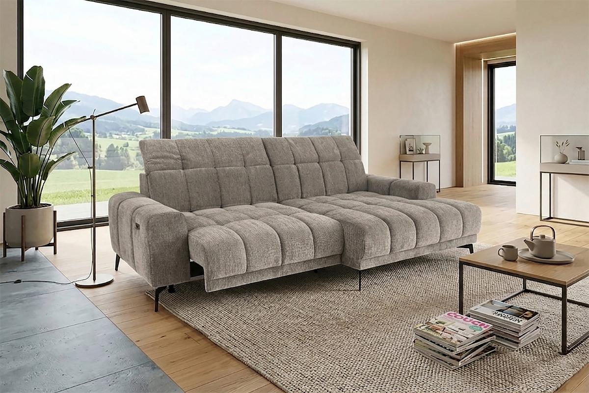 Rohová sedačka LAYA, pravá, šedohnědá žinylka KANSAS - hořčicově žlutá/šedohnědá, Moderní, textil (250/155cm) - Premium Living