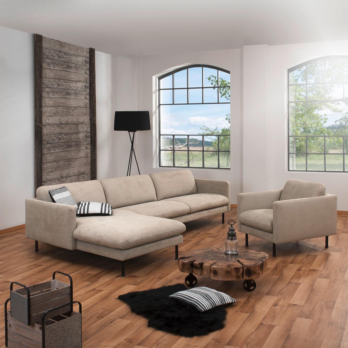 Ecksofa Nathan Rücken Echt, Beige - Beige/Schwarz, MODERN, Textil (286/78/160cm) - Max Winzer