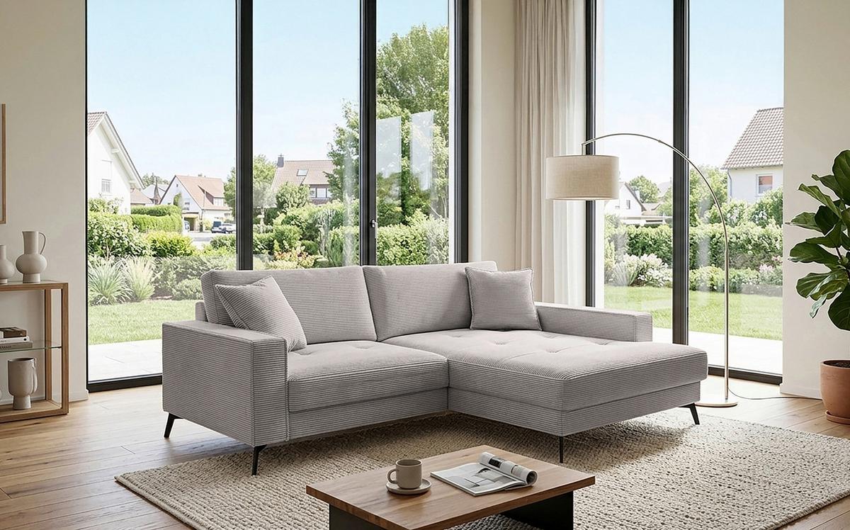 Ecksofa Ted Graubraun S: 228x174 Cm - Hellbraun/Schwarz, Trend, Textil (228/174cm)