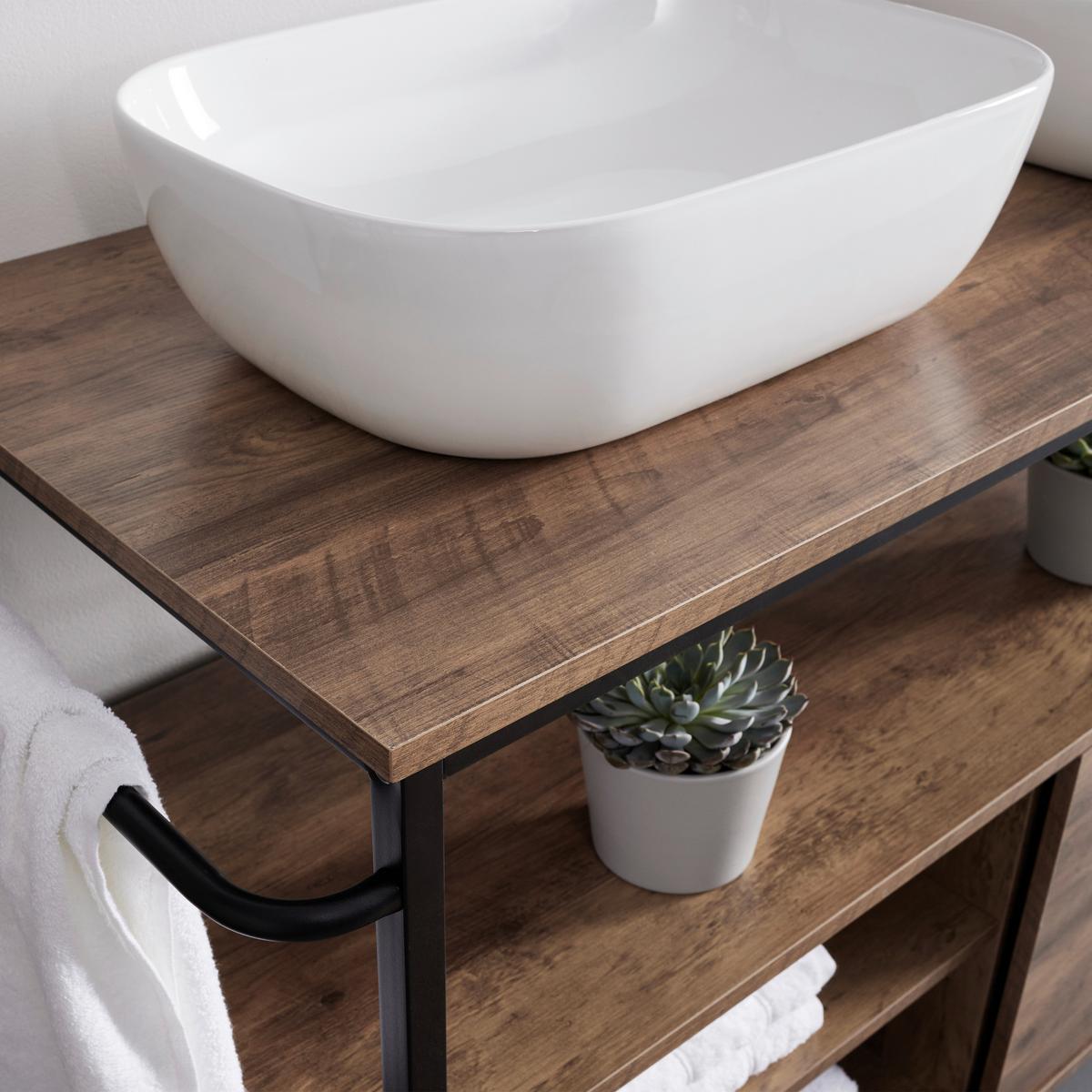 Skřiňka se dvěma umyvadly DELL - bílá/černá, Moderní, kov/kompozitní dřevo (120/85/50cm) - Bessagi Home