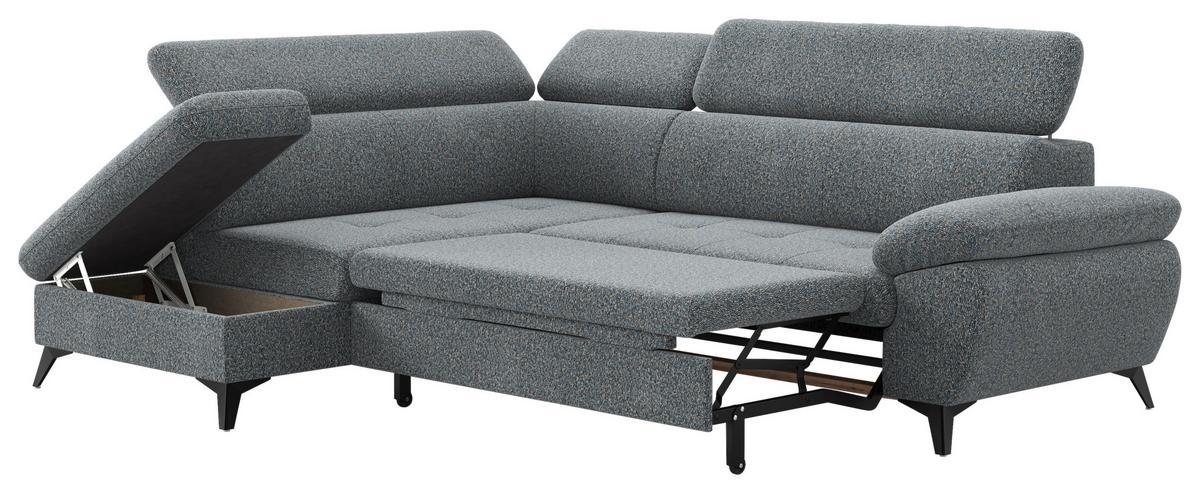 Ecksofa mit Bettfunktion Hudson, Chenille grau - Schwarz/Grau, KONVENTIONELL, Textil (207/256cm) - Sembella