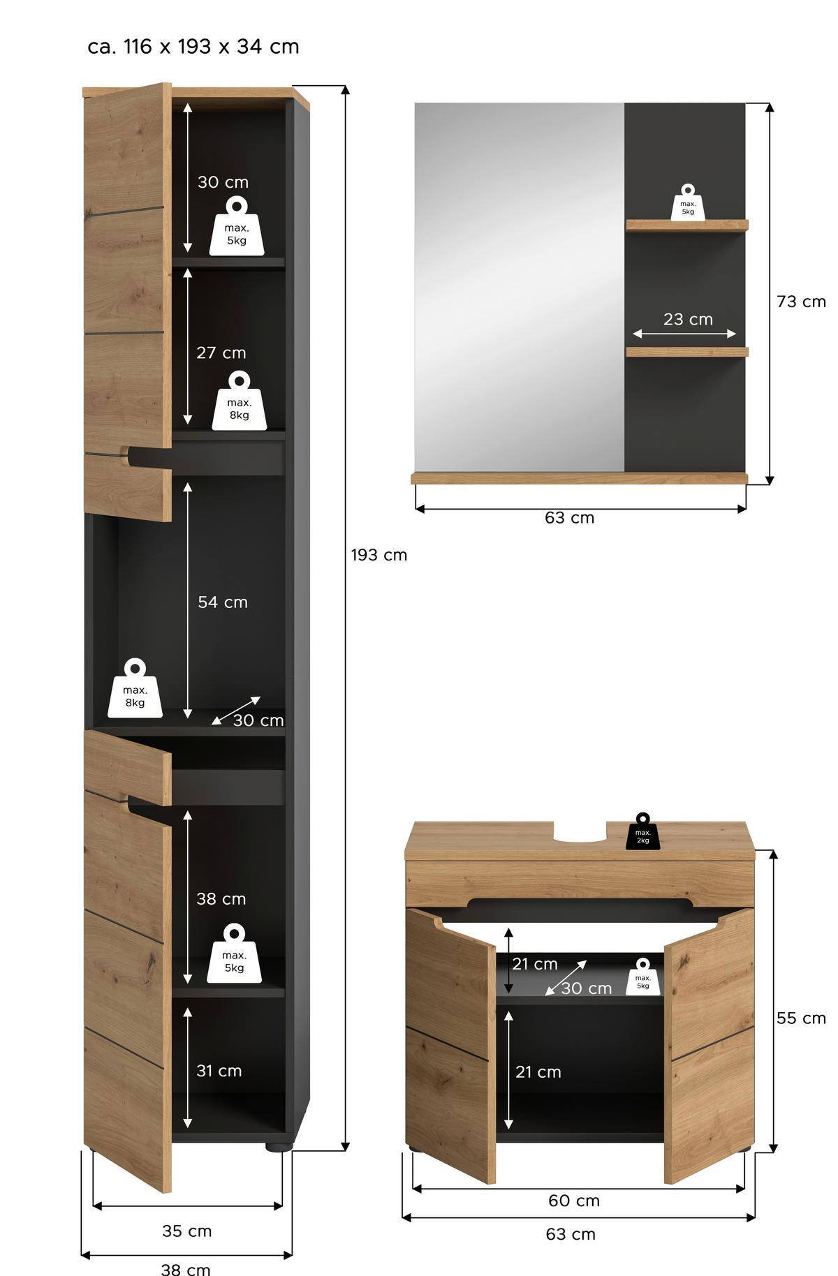 Badezimmer Eiche Artisan Dekor B: 101 Cm - Schwarz/Eiche Artisan, MODERN, Glas/Holzwerkstoff (101cm) - MID.YOU