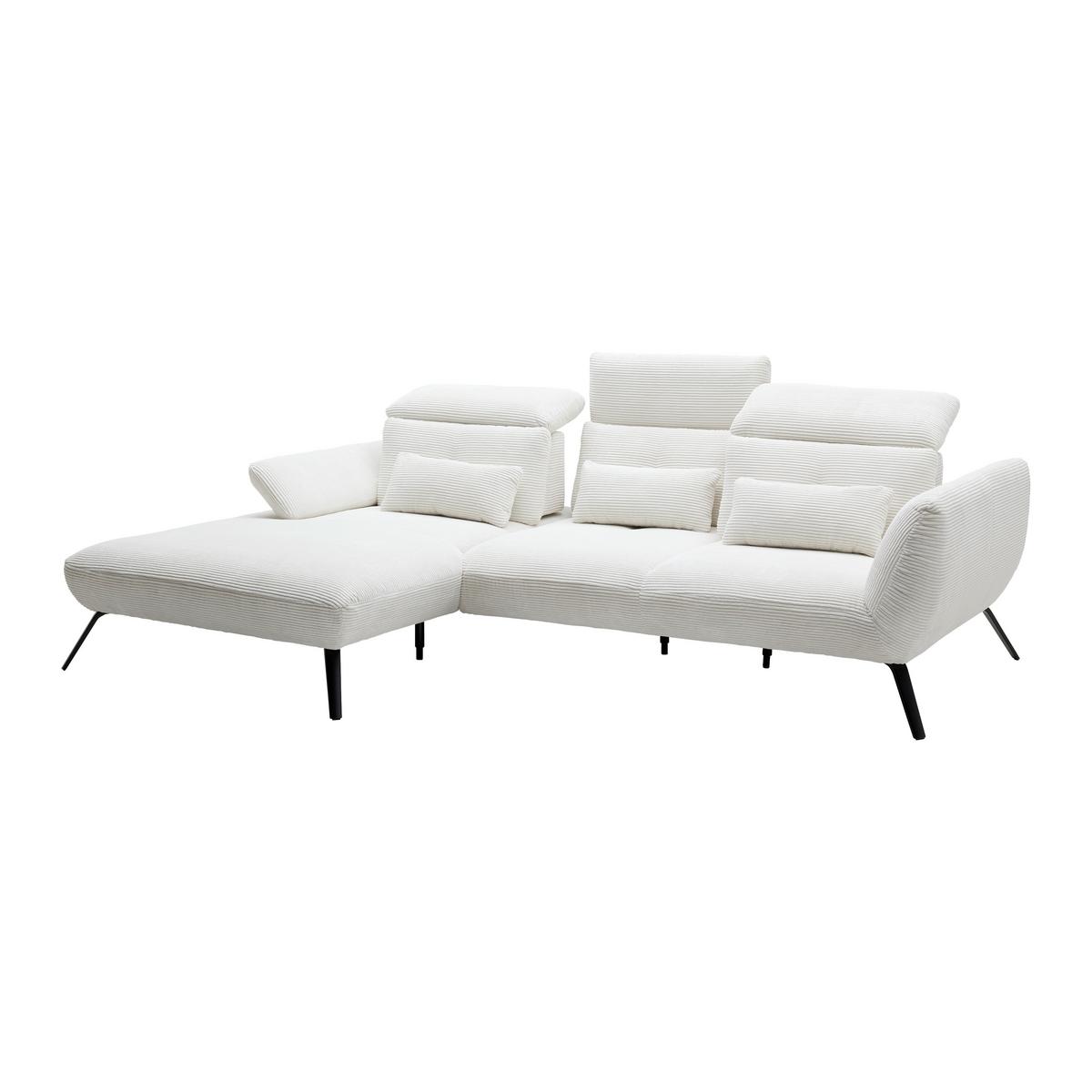 Rohová sedačka SEATTLE, levá, bílý manšestr, bez polštářů - bílá/černá, Moderní, kov/kompozitní dřevo (196/301cm) - Premium Living