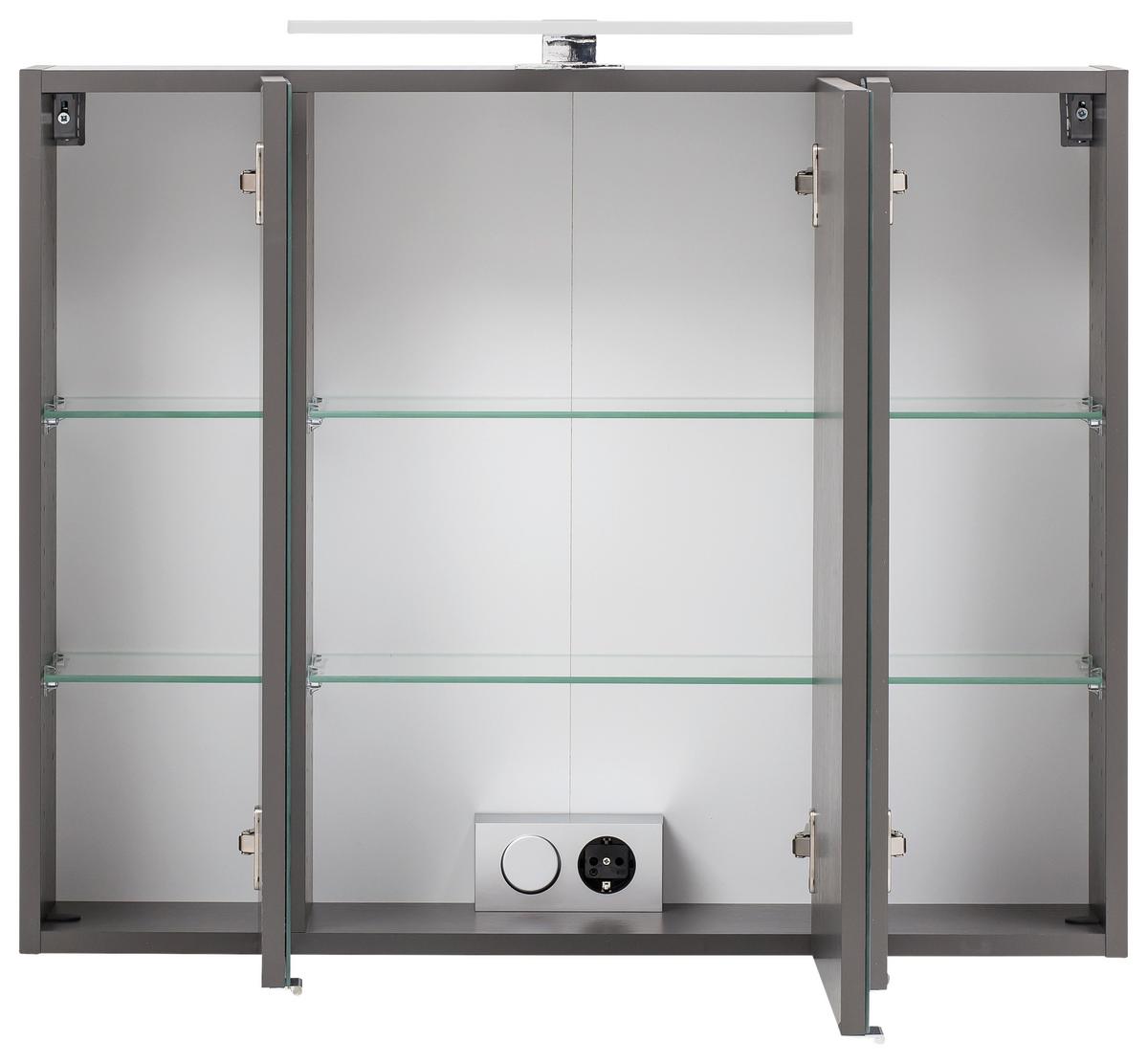 Spiegelschrank Kopenhagen Led 3 Türen 80x64x20 cm - Graphitfarben, KONVENTIONELL, Glas/Holzwerkstoff (80/64/20cm) - Held