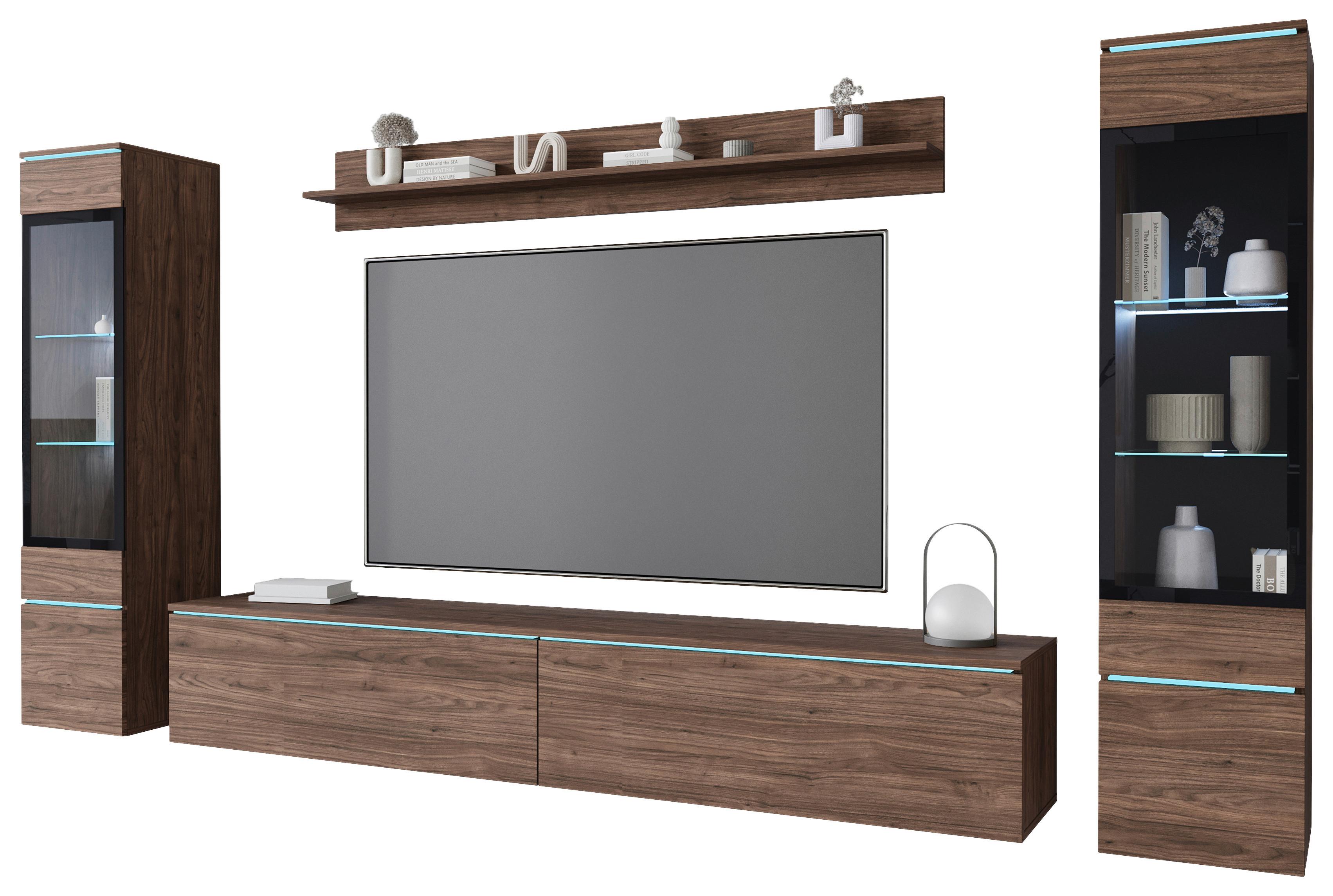 OBÝVACÍ STĚNA VERA II - šedá/barvy ořechu, Lifestyle, kompozitní dřevo/plast (240/130/33cm) - P & B