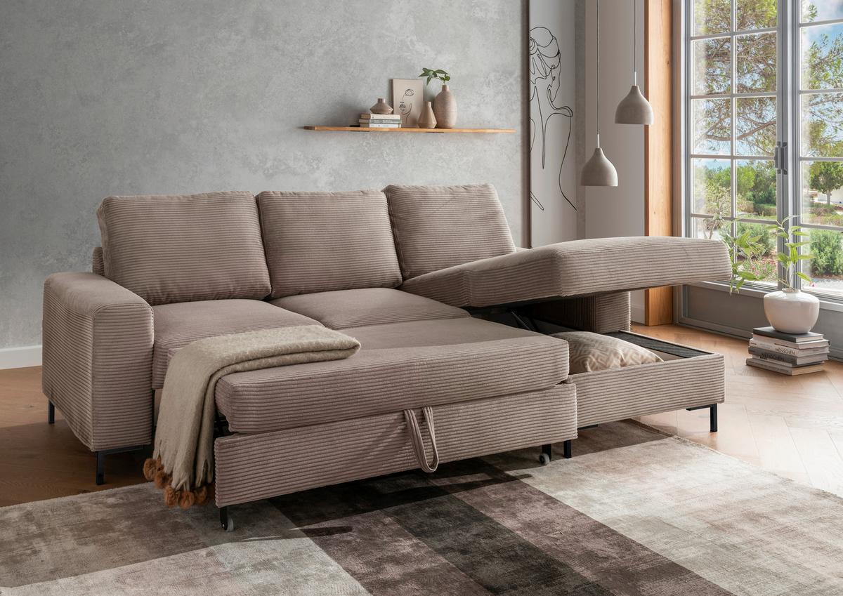 Eckschlafsofa Zona, Graubraun S: 237x143 Cm - Graubraun/Schwarz, KONVENTIONELL, Textil (237/143cm) - Livetastic