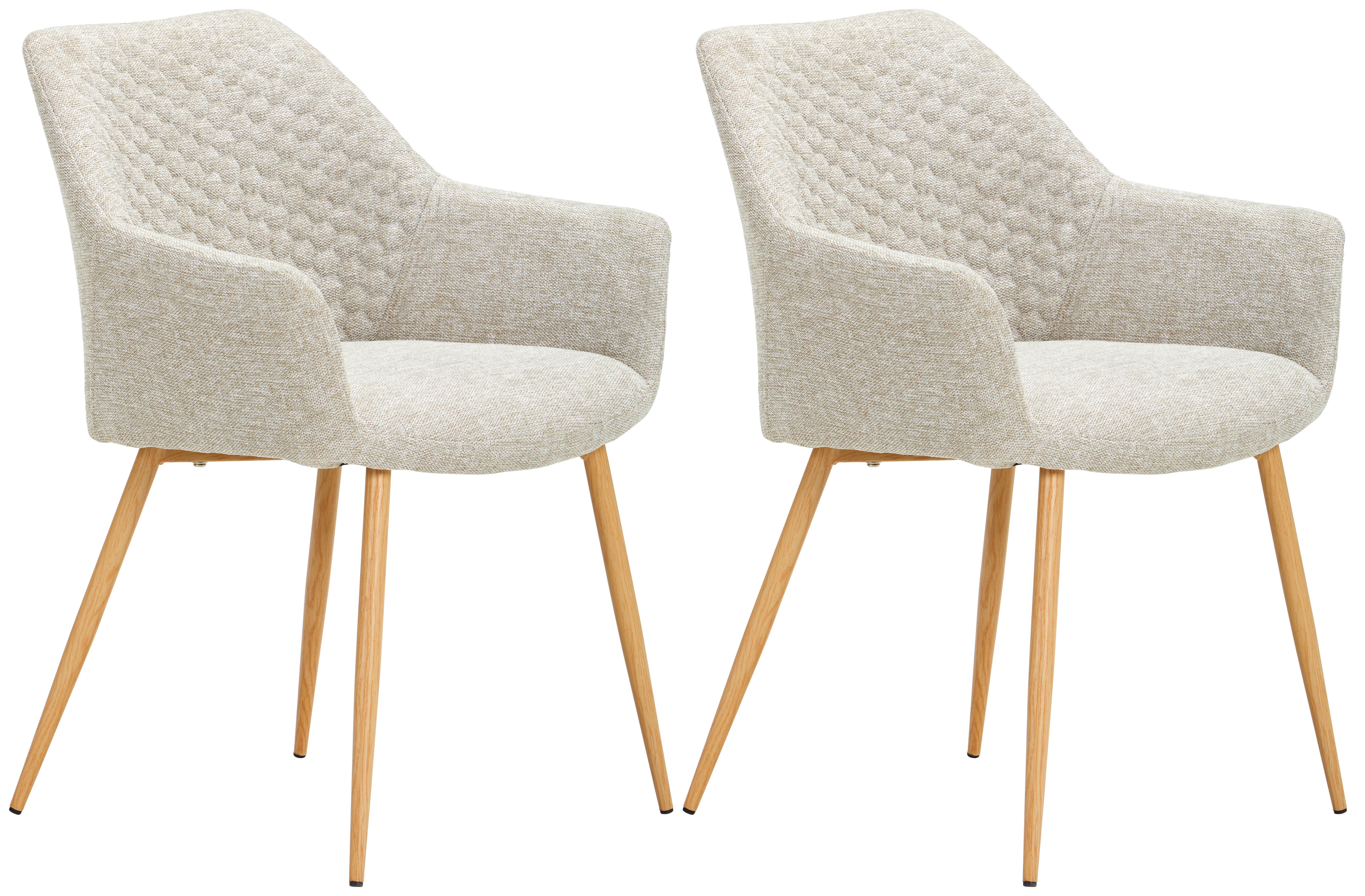 Armlehnstuhl-Set 2er Lara Bezug: Webstoff-Beige - Eichefarben/Beige, KONVENTIONELL, Holz/Textil (56,5/80/58cm) - Livetastic