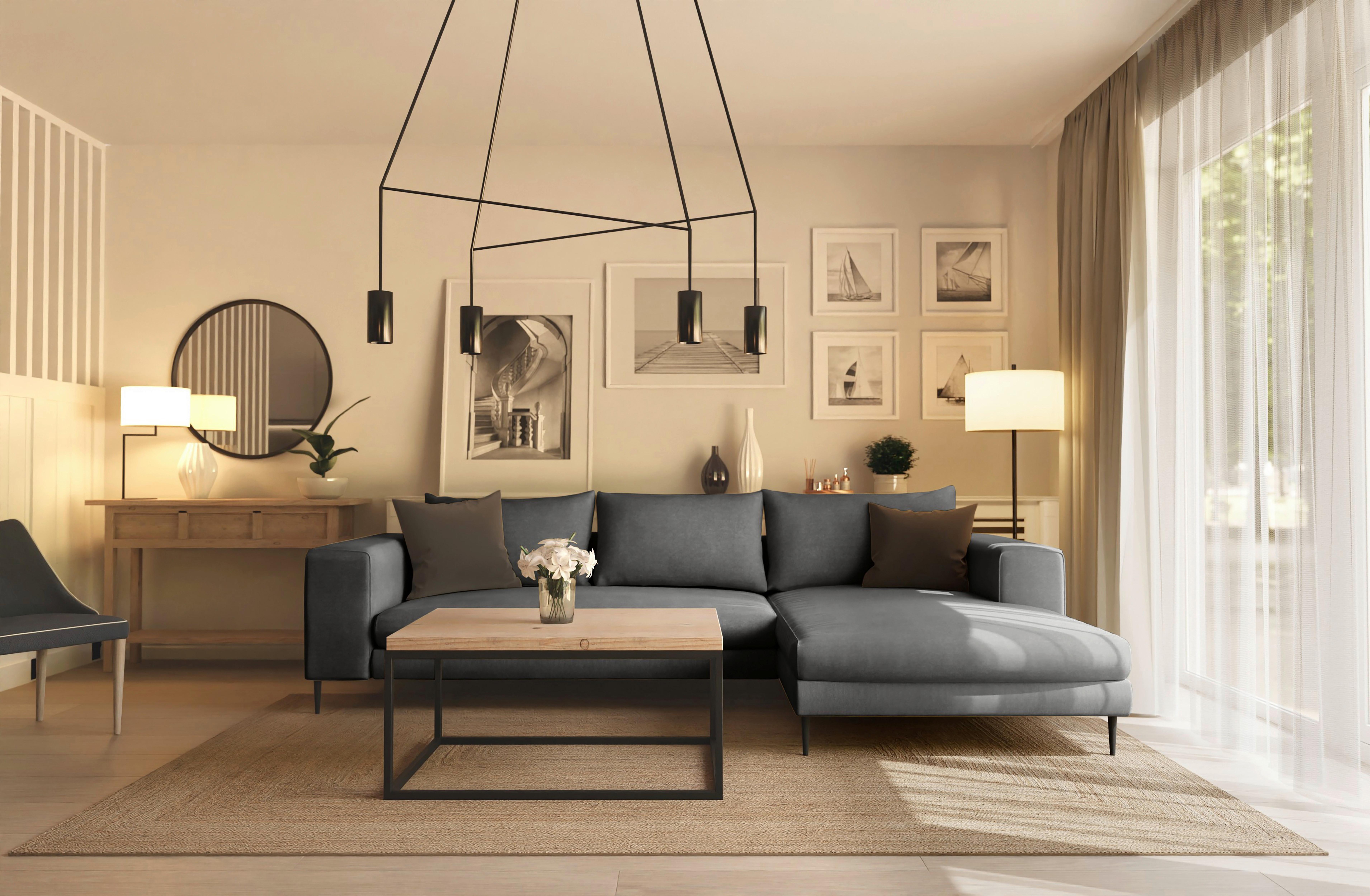 Ecksofa Aurora II - Dunkelgrau/Schwarz, MODERN, Textil (325/170cm) - Trendmanufaktur