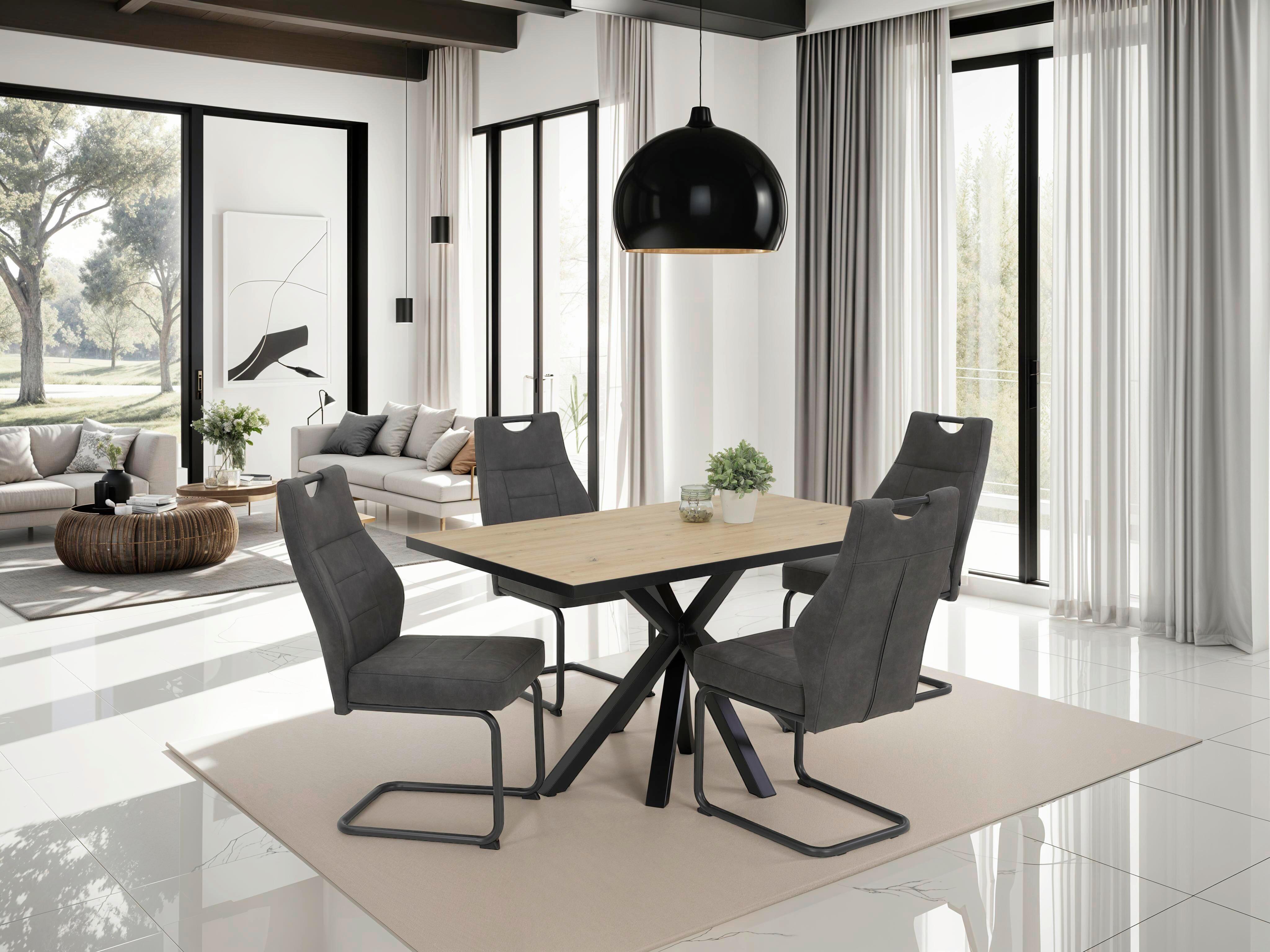 Tischgruppe Inn G - Anthrazit/Eiche Artisan, MODERN, Holzwerkstoff/Textil (140/76/90cm) - MID.YOU