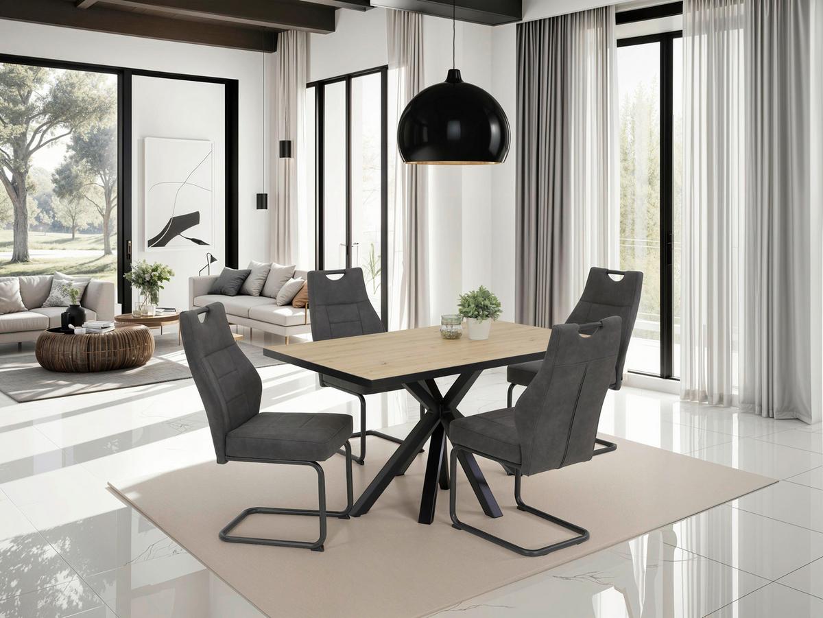 Tischgruppe Inn G - Anthrazit/Eiche Artisan, MODERN, Holzwerkstoff/Textil (140/76/90cm) - MID.YOU