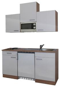 Platzsparend und schick inklusive Mikrowelle Platzsparende Küche mit Kühlschrank und Mikrowelle