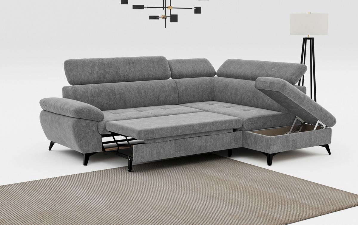 Ecksofa mit Bettkasten Hudson 265x207 cm Grau - Schwarz/Grau, Textil (265/207cm) - MID.YOU