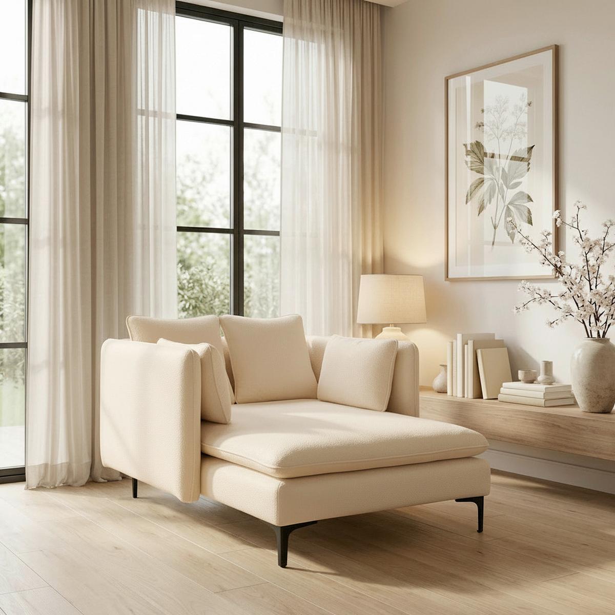 Leňoška SANDY, sivobéžová ženilka, max.140 kg - čierna/sivobéžová, Modern, kov/drevo (120/73/159cm) - Bessagi Home