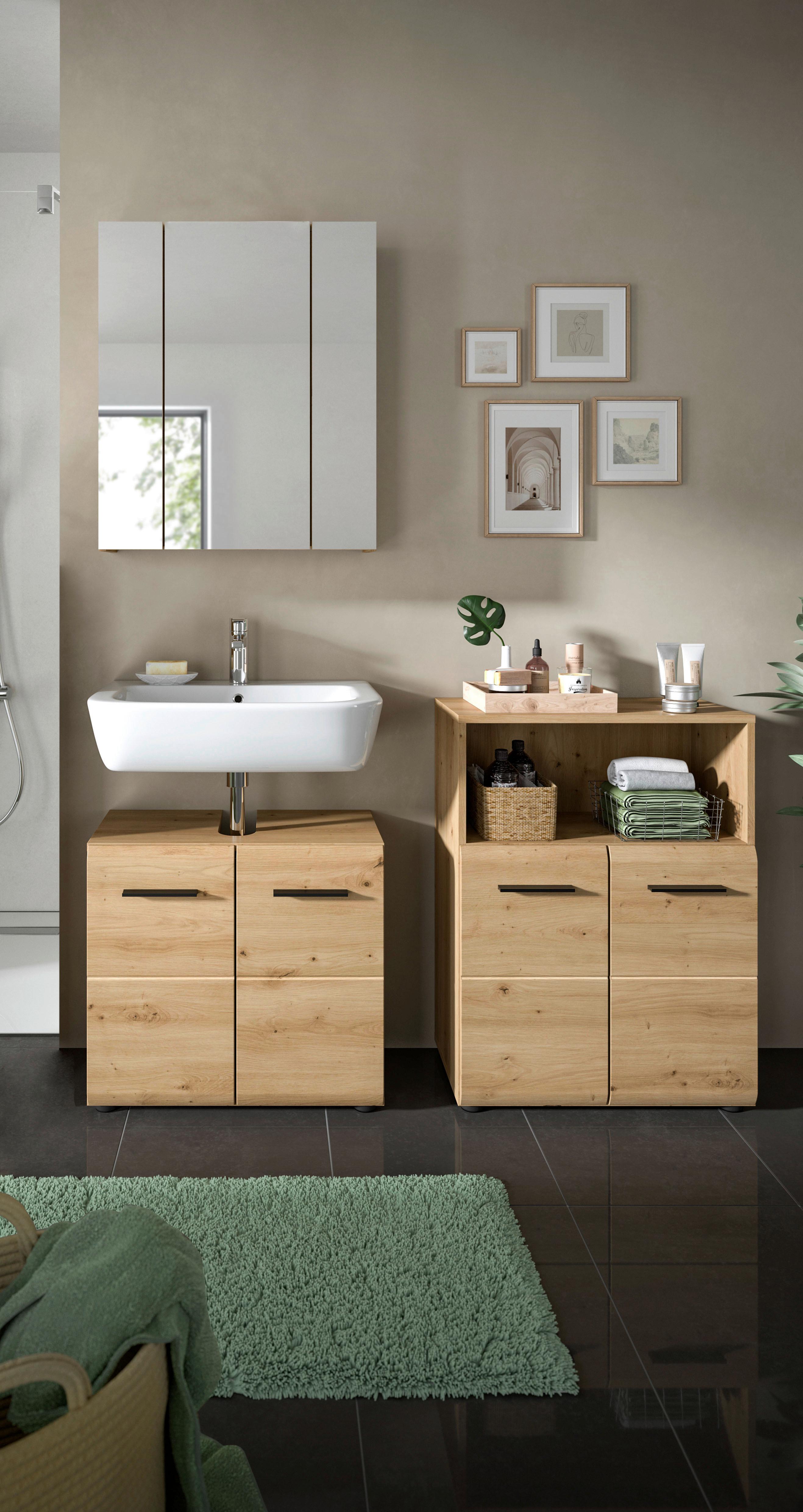 Badezimmer Ice Eiche Artisan Dekor B: 120cm - Schwarz/Eiche Artisan, Basics, Holzwerkstoff (120cm) - MID.YOU