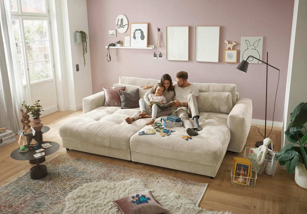 Mega pohovka LOVESEAT krémová - čierna/krémová, Konventionell, kompozitné drevo/textil (292/90/194cm) - MID.YOU