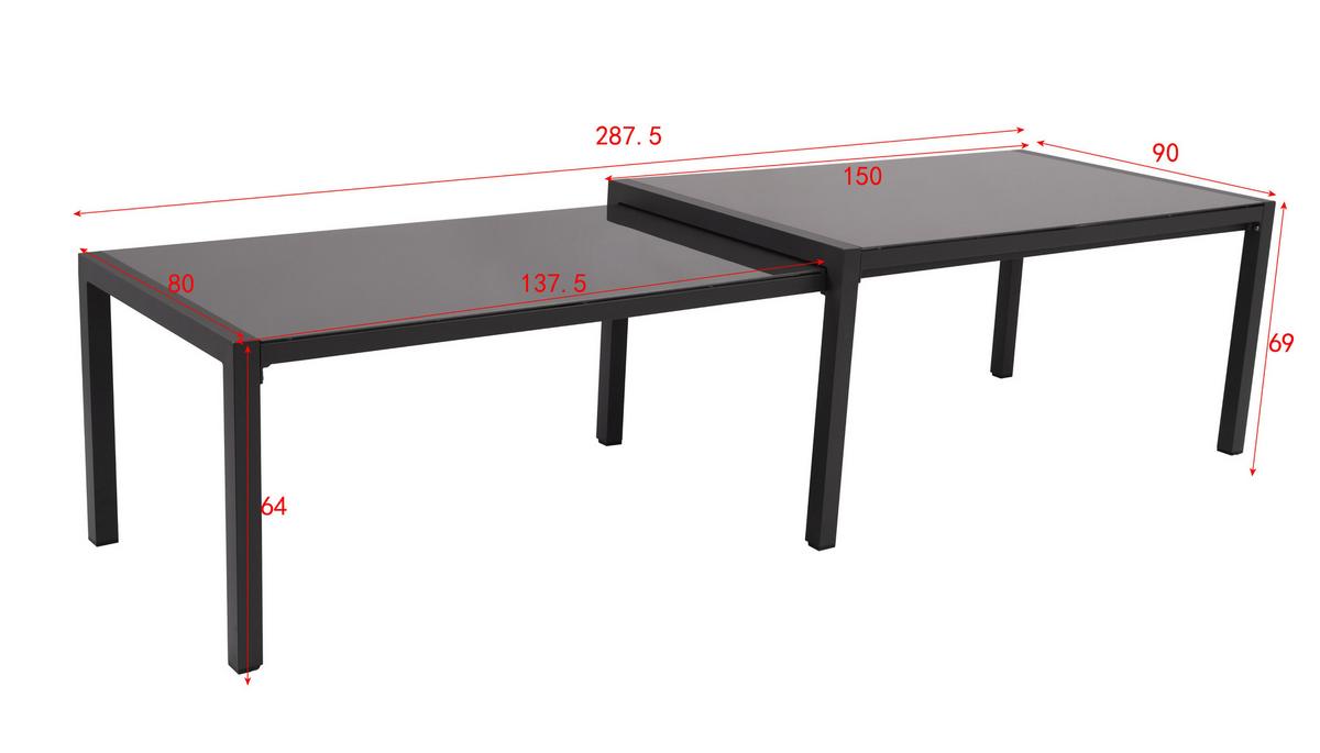 Ausziehtisch Tampa - Dunkelgrau/Anthrazit, MODERN, Glas/Metall (150-285/69/90cm) - Beldano