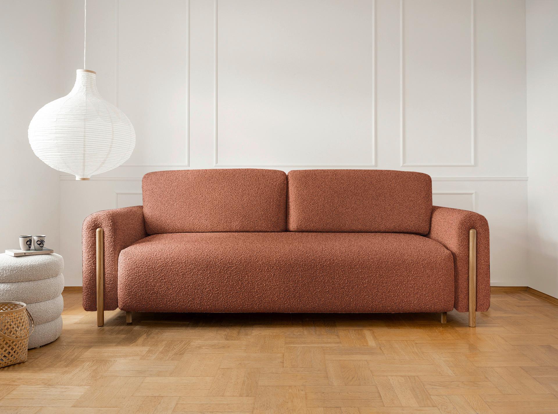 Schlafsofa Arcadova Hellrot B: 244cm - Eichefarben/Hellrot, Design, Textil (244/97/97cm) - MID.YOU