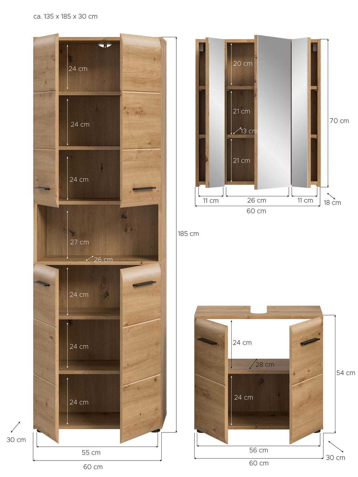 Badezimmer Ice Eiche Artisan Dekor B: 120cm - Schwarz/Eiche Artisan, Basics, Holzwerkstoff (120cm) - MID.YOU