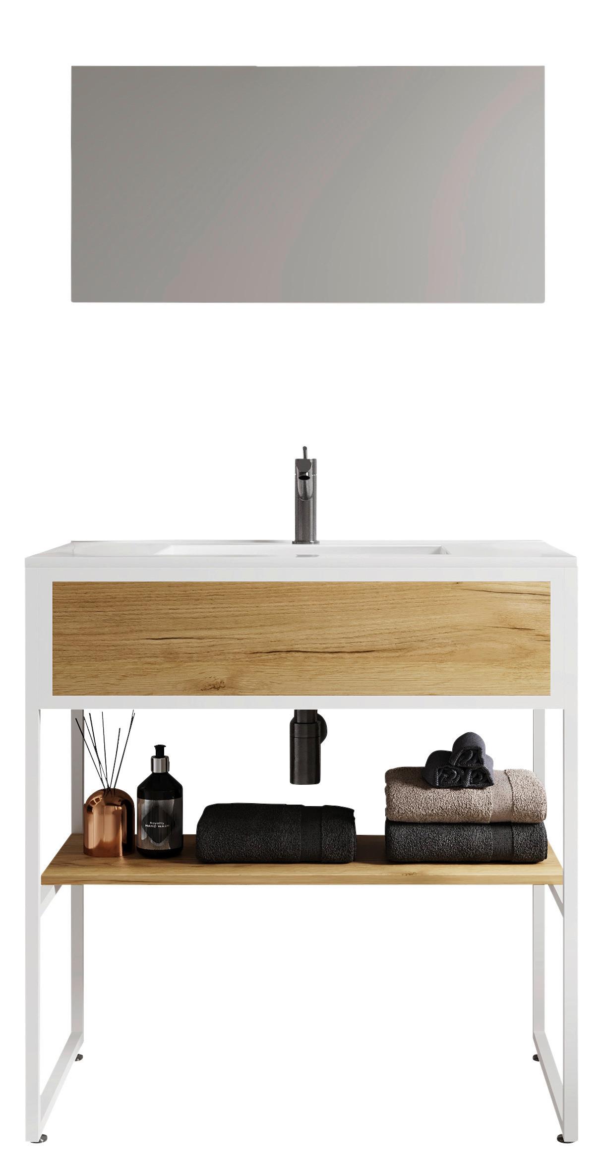 Badezimmer 3--Teilig. Waschplatz "bitila 80" - Honigeiche/Weiß, MODERN, Glas/Keramik (80cm) - MID.YOU