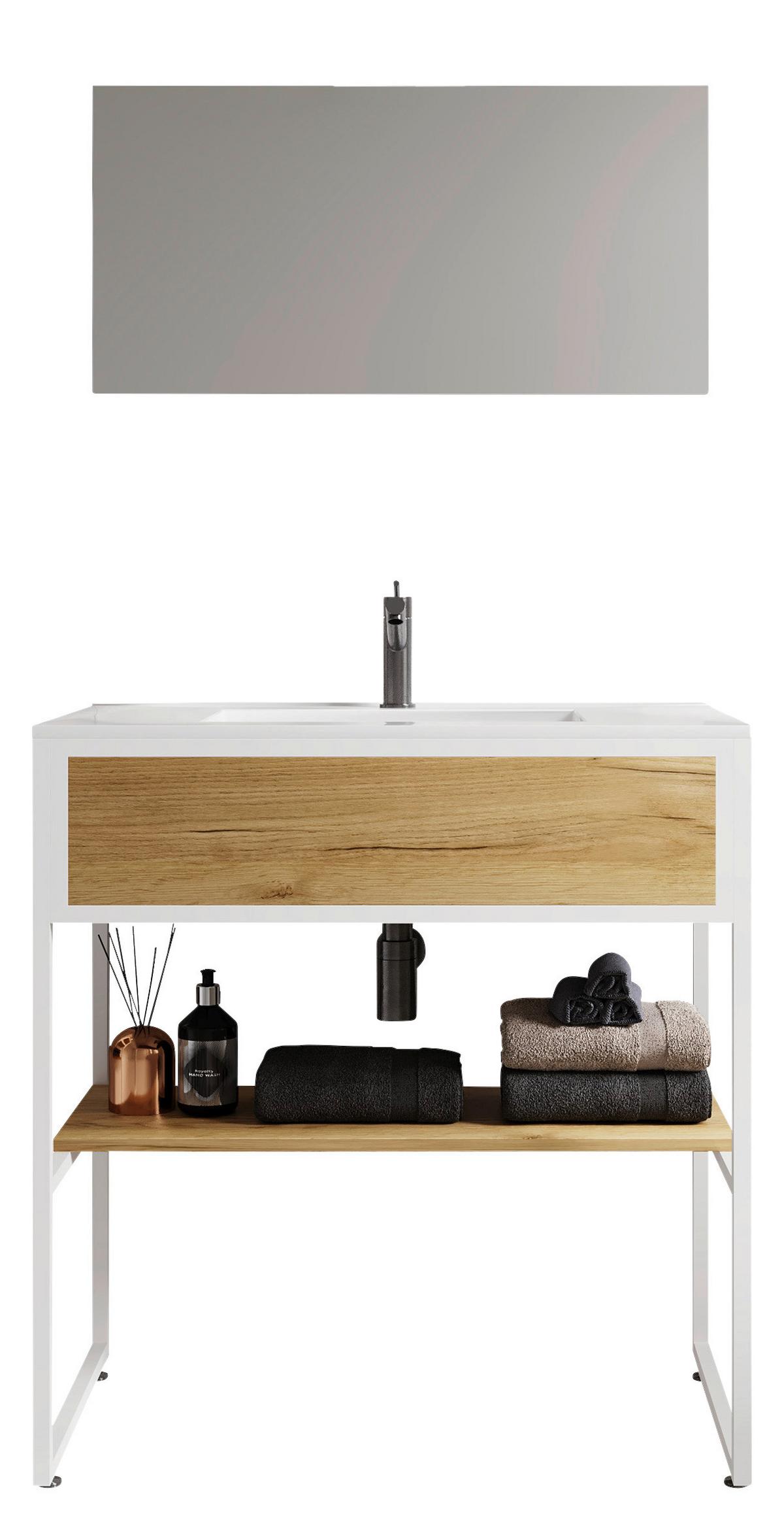 Badezimmer 3--Teilig. Waschplatz "bitila 80" - Honigeiche/Weiß, MODERN, Glas/Keramik (80cm) - MID.YOU