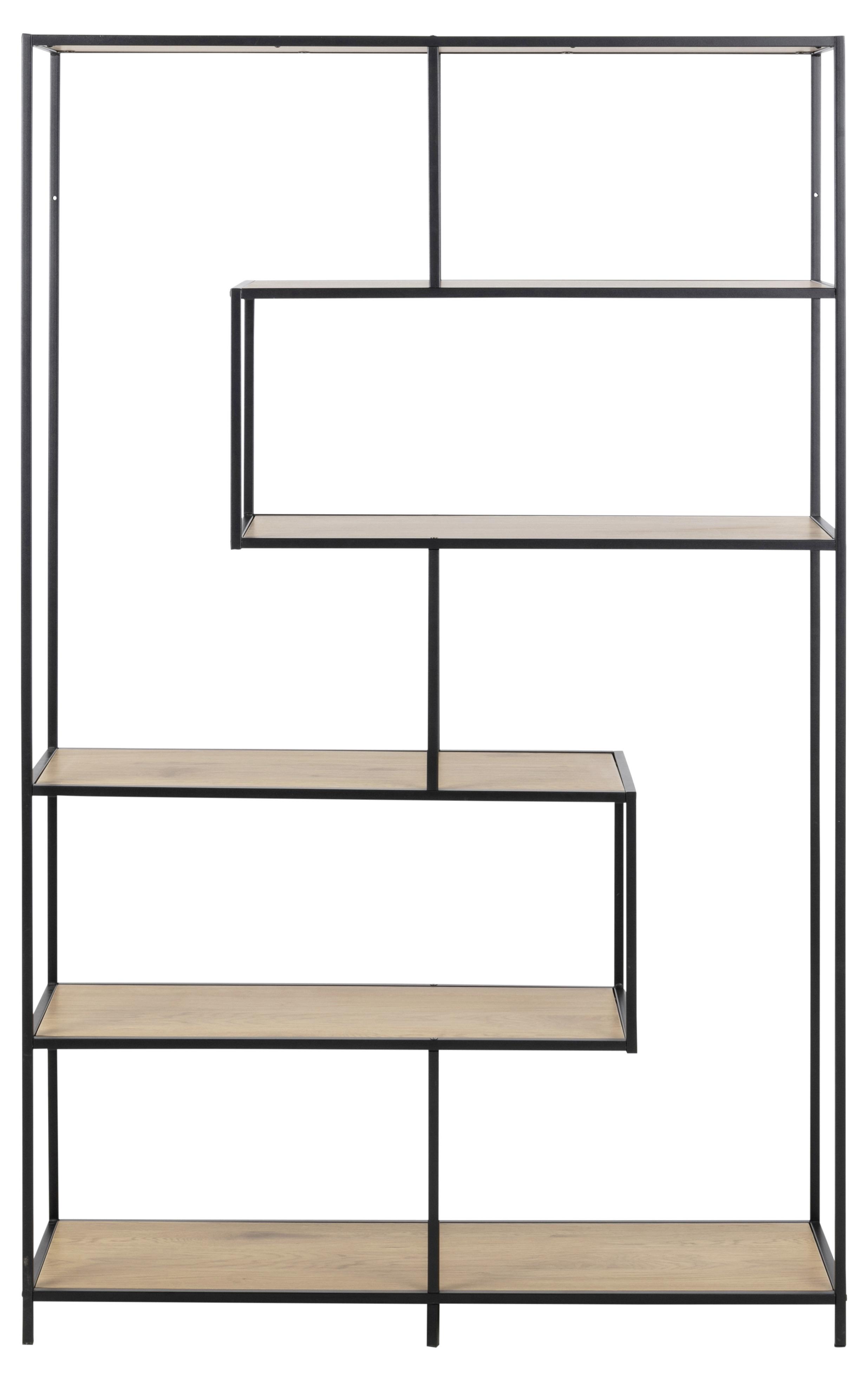 Regal Seaford B 114cm, Schwarz/Eiche Dekor - Eichefarben/Schwarz, MODERN, Holzwerkstoff/Metall (114/185/35cm) - MID.YOU