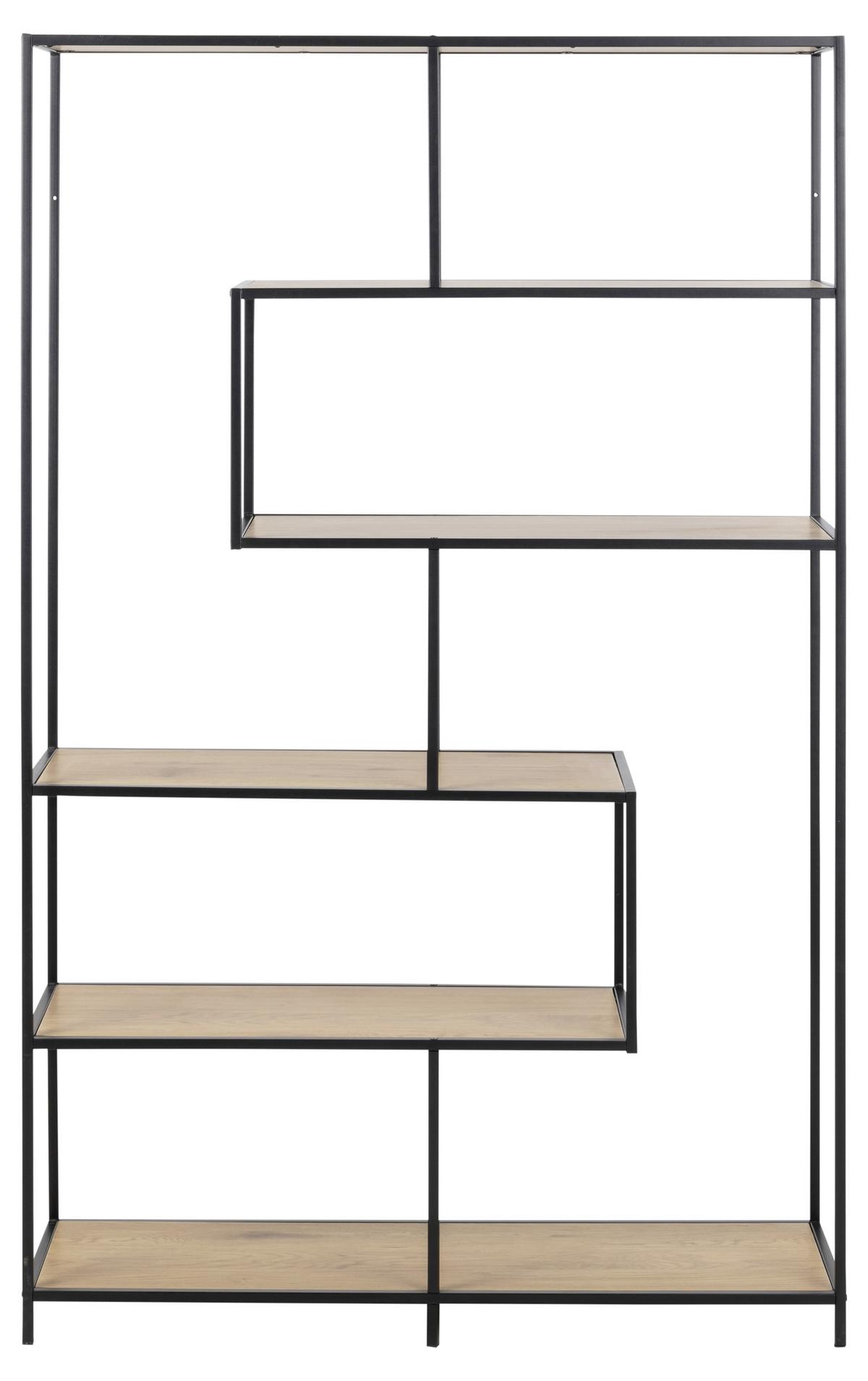 Regal Seaford B 114cm, Schwarz/eiche Dekor - Eichefarben/Schwarz, MODERN, Holzwerkstoff/Metall (114/185/35cm) - MID.YOU