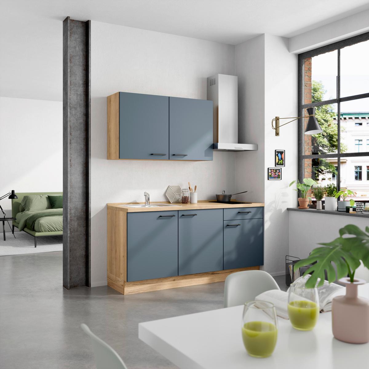 Küchenleerblock Easytouch Low-Line, L1 Rechts - Blau/Eichefarben, MODERN, Holzwerkstoff (180cm) - Nobilia