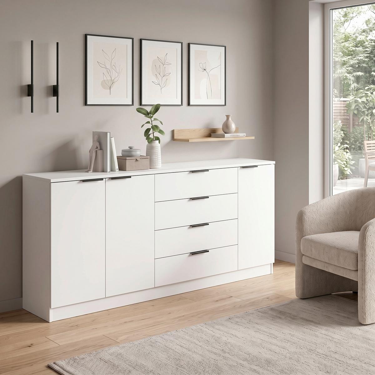 ŠIROKÁ KOMODA KOPENHAGEN - bílá/černá, Design, kompozitní dřevo/plast (185/80/35cm) - Livetastic