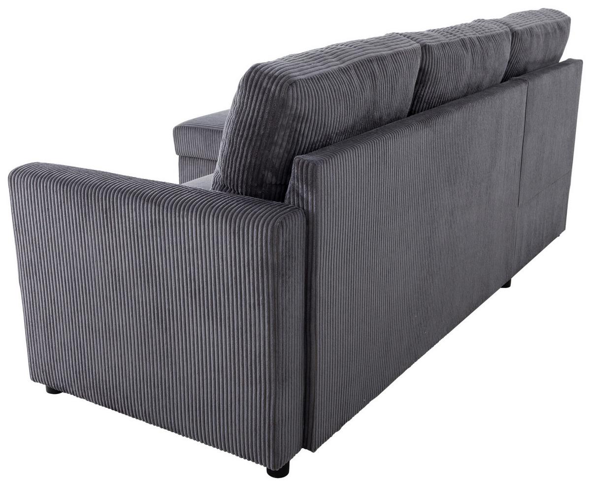Ecksofa Mit Schlaffunktion Paris Anthrazit Cord 215x145cm - Anthrazit/Schwarz, Basics, Holz/Holzwerkstoff (215/145cm)