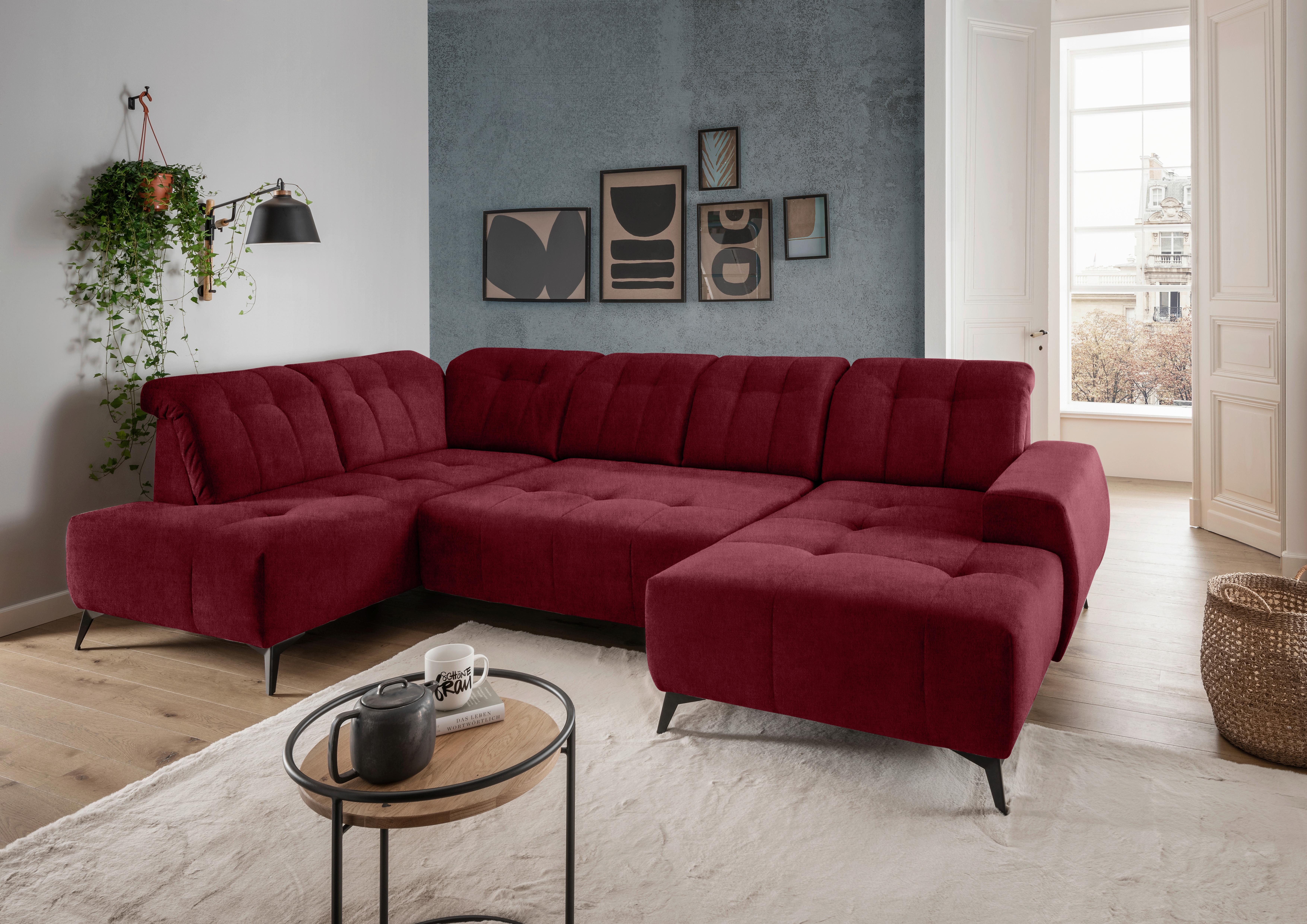 Ecksofa, Sitzvorzug Elektrisch Sano, Bordeaux, 200x337x180 cm - Bordeaux/Schwarz, MODERN, Textil (200/337/180cm) - Livetastic