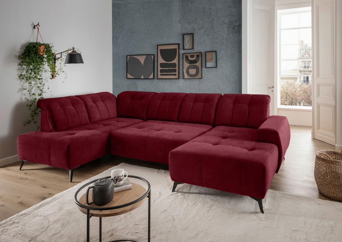 Ecksofa, Sitzvorzug Elektrisch Sano, Bordeaux, 200x337x180 Cm - Bordeaux/Schwarz, MODERN, Textil (200/337/180cm) - Livetastic