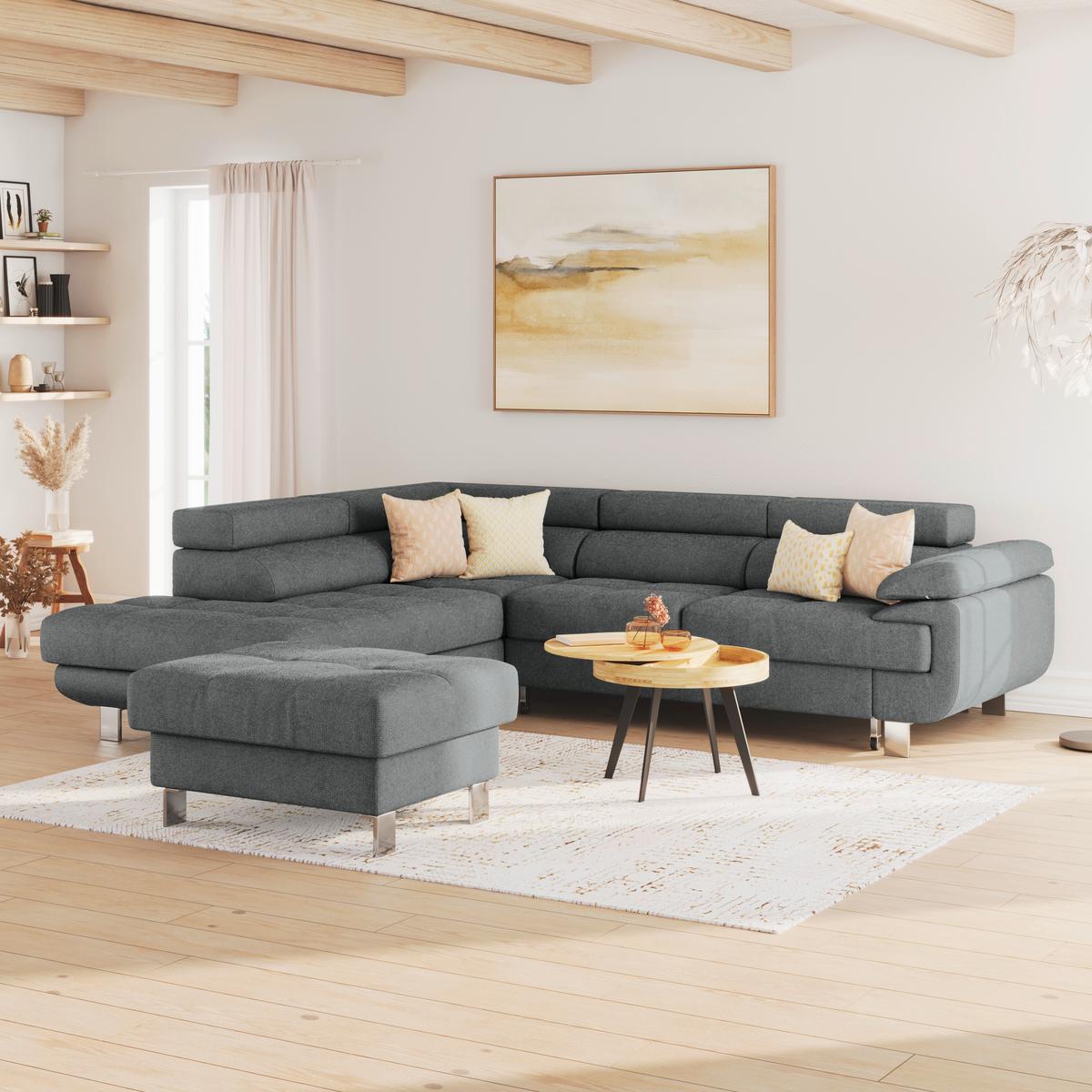 Ecksofa mit Schlaffunktion & Bettkasten Savona Anthrazit - Anthrazit, MODERN, Textil (230/270cm) - Ondega