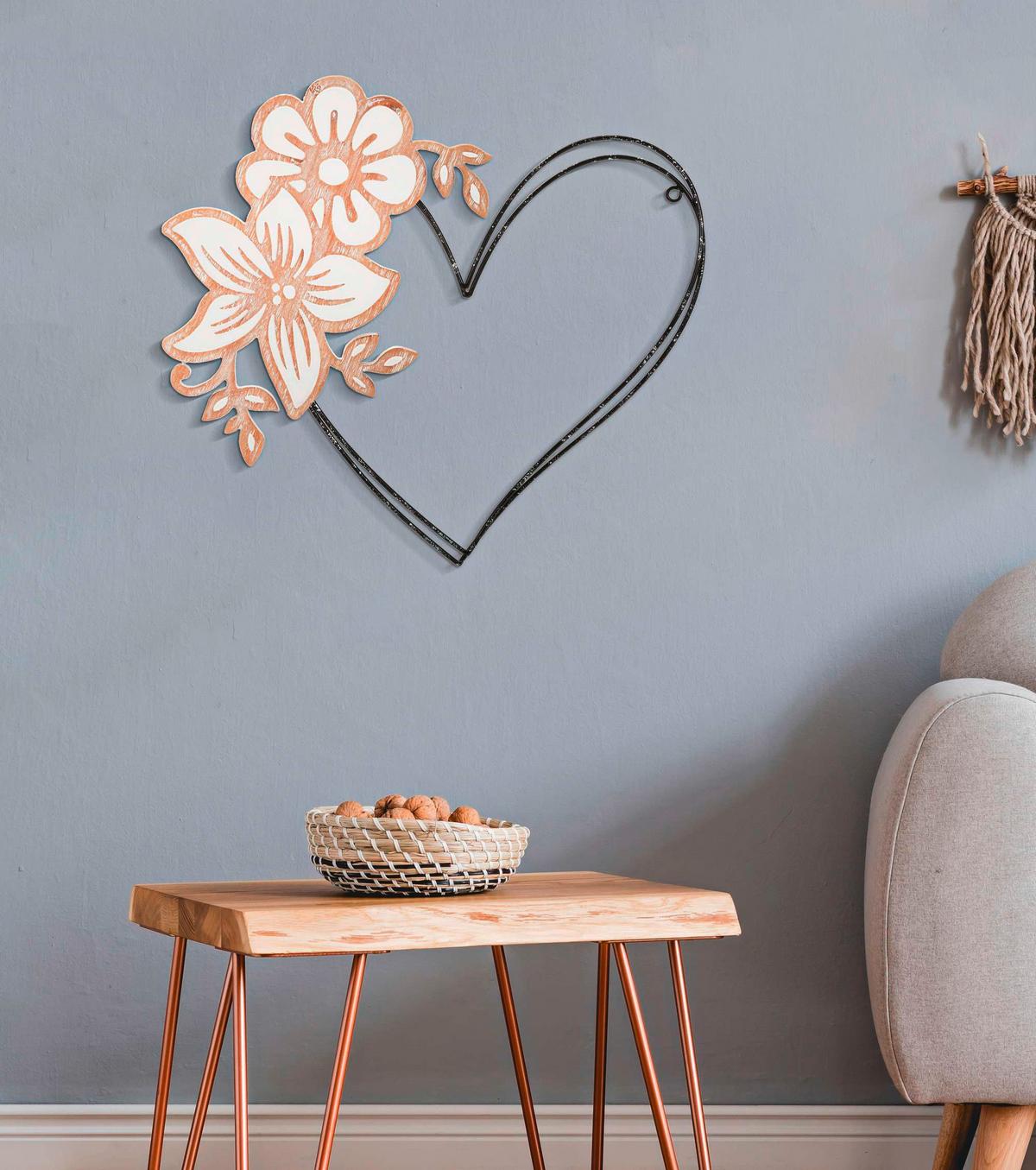 Wanddeko Heart Multicolor B: 50 Cm - Multicolor, Basics, Holz/Metall (50/45/2cm)