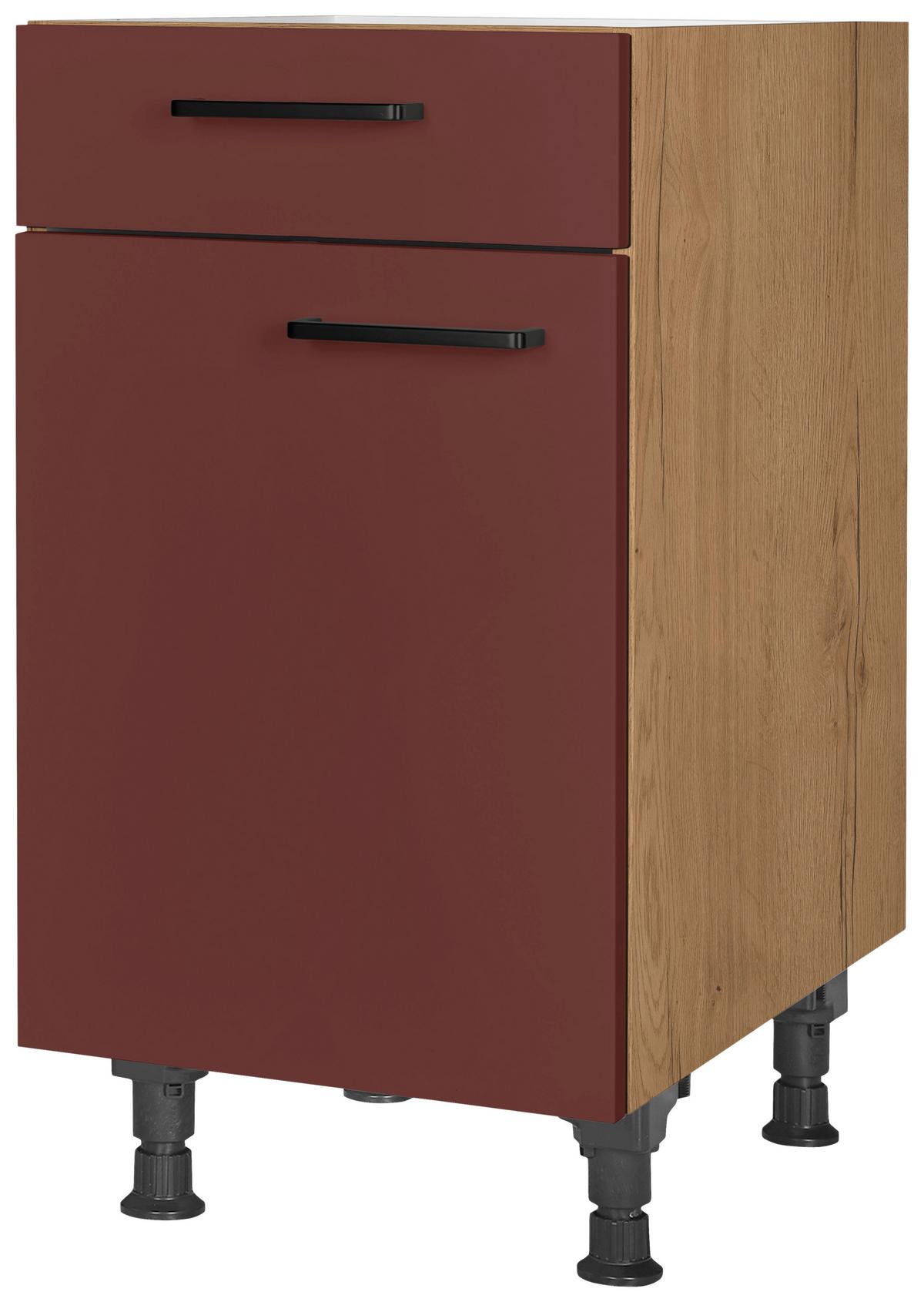 Schubkastenunterschrank Easytouch - Eichefarben/Rot, MODERN, Holzwerkstoff (45/87/56cm) - Nobilia