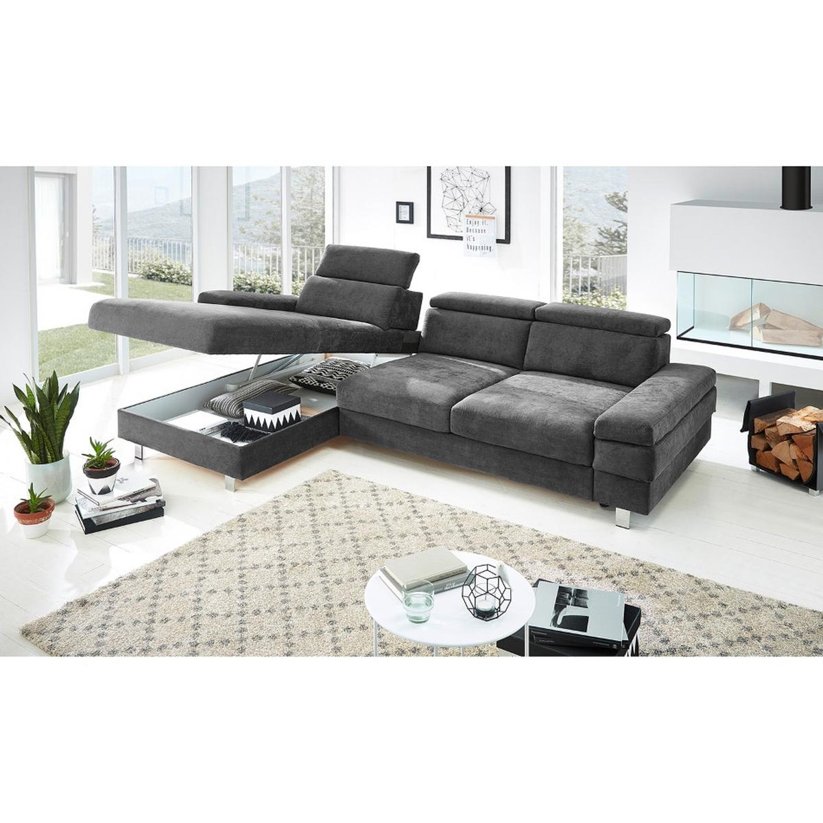 Ecksofa Elvis, Anthrazit S: 182x259 Cm - Anthrazit/Silberfarben, KONVENTIONELL, Textil (182/259cm) - Trendmanufaktur