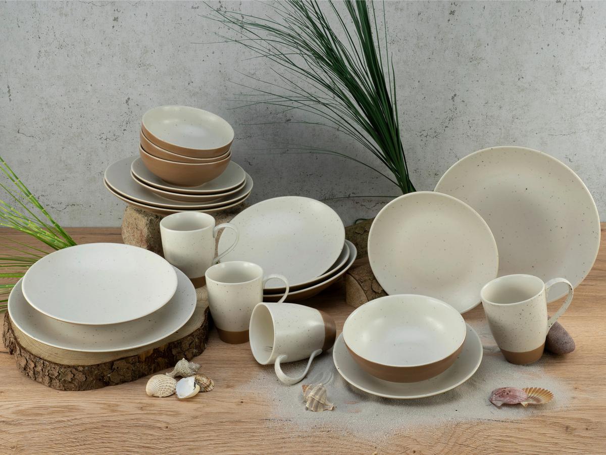 Kombiservice Dunes Keramik 4 Personen Geschirr Set - Terracotta/Weiß, Trend, Keramik (34/32/33cm) - Creatable