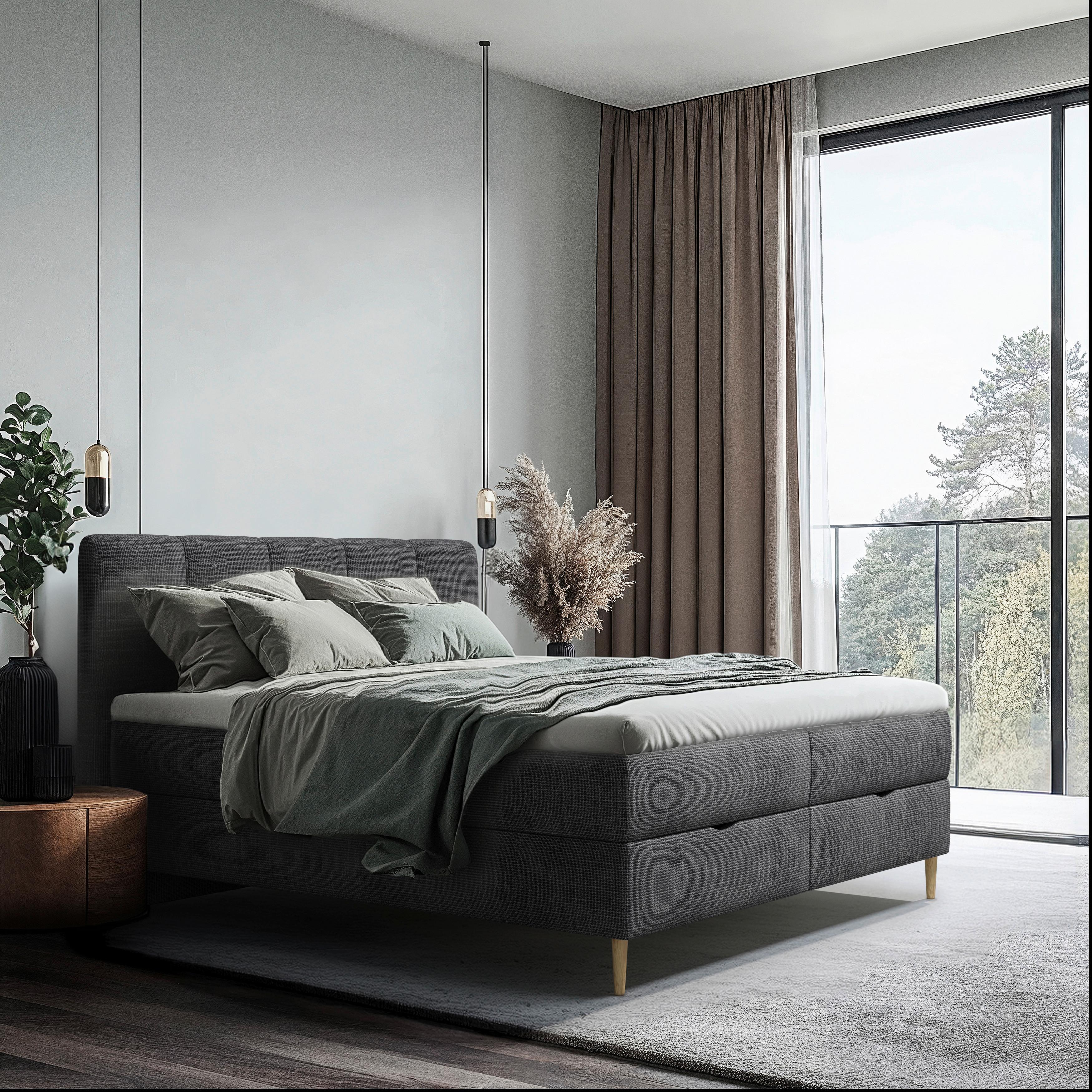 Boxbett Bari mit Topper anthrazit, ca. 160x200cm - Anthrazit/Buchefarben, MODERN, Holz/Holzwerkstoff (160/200cm) - MID.YOU