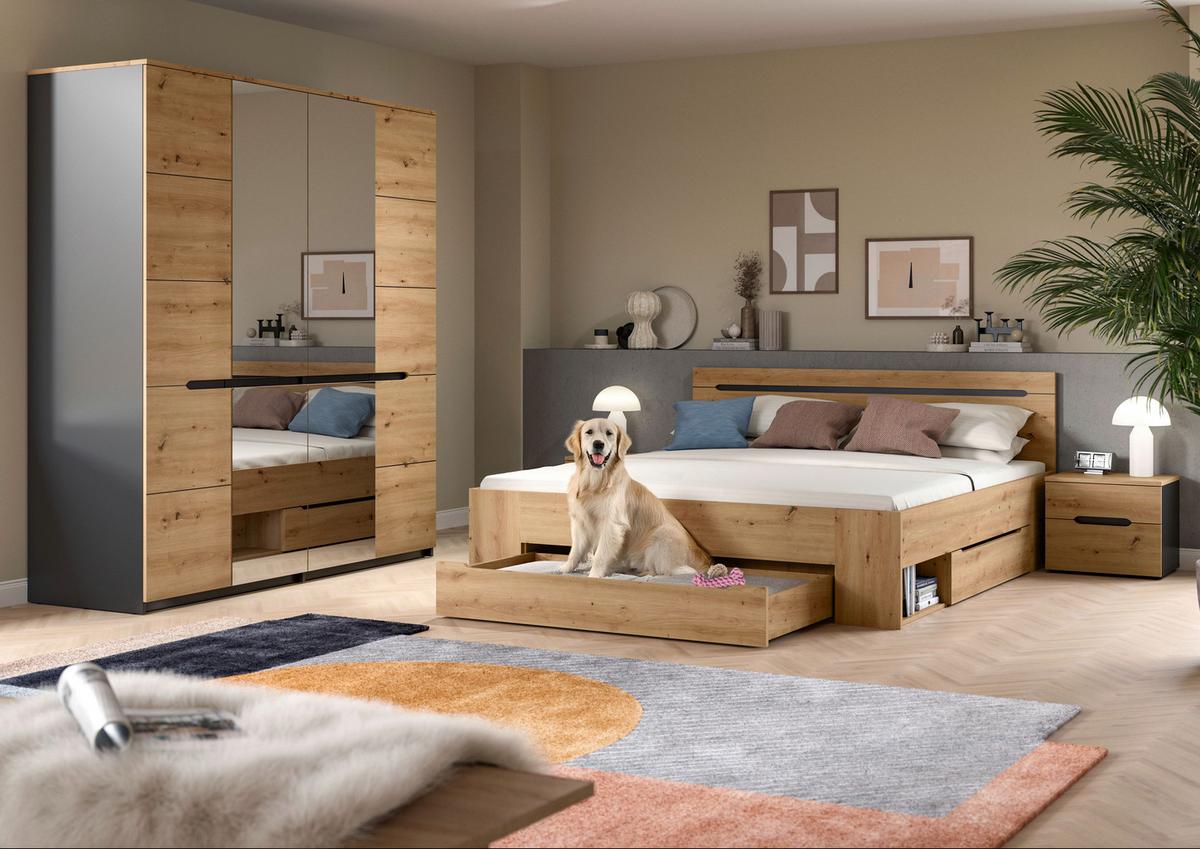 Schlafzimmer Canu Grau /Eiche Artisan Dekor 4--Teilig - Eiche Artisan/Grau, MODERN, Holzwerkstoff - MID.YOU