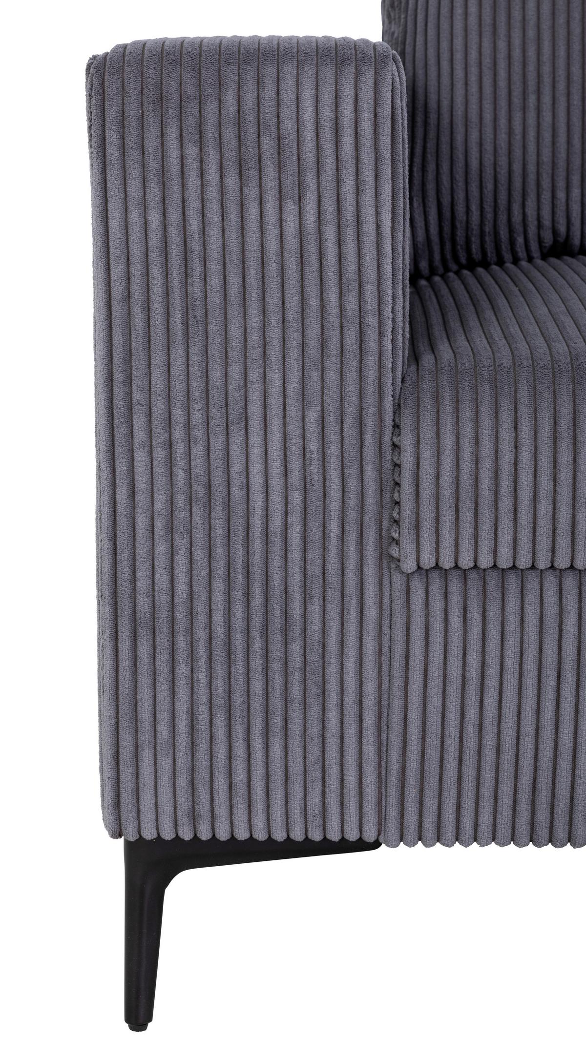 Ecksofa Toffee mit Kissen, Anthrazit Cord 208x140 cm - Anthrazit/Schwarz, Basics, Holz/Textil (208/140/88cm)
