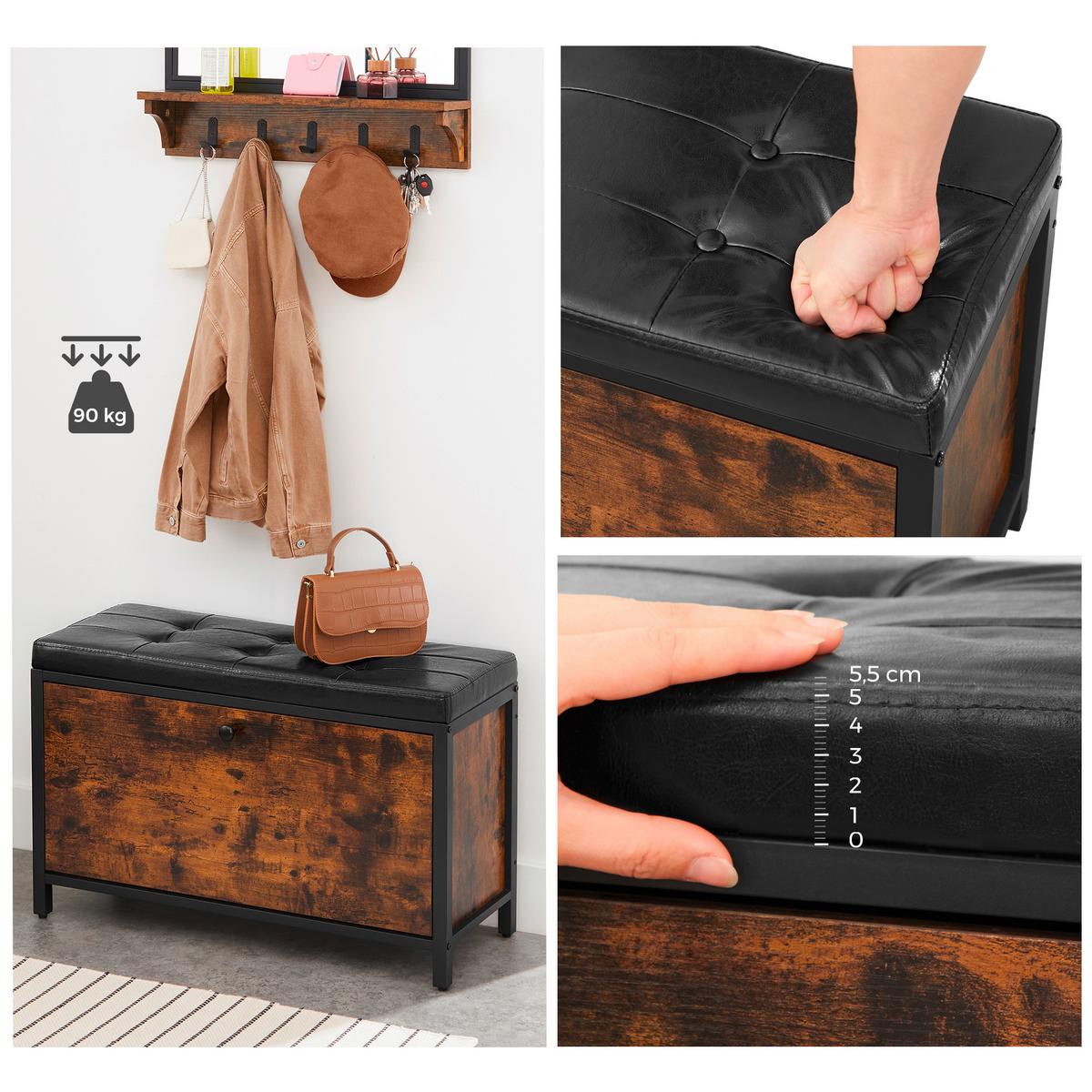 Lavica do predsiene hnedá, čierna - hnedá/čierna, Trend, kov/kompozitné drevo (80/51/30cm) - Boxxx